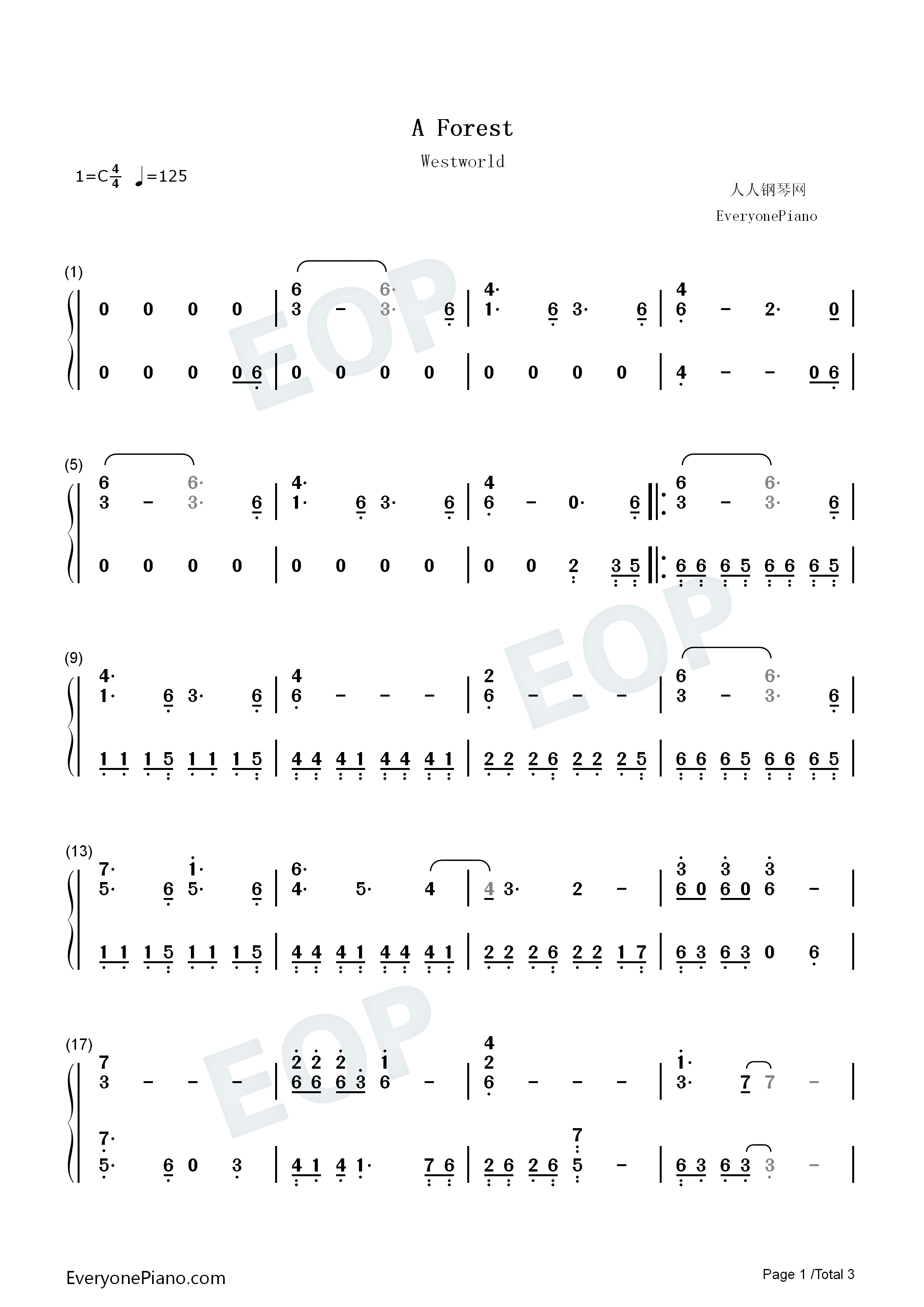 A_Forest钢琴简谱_Ramin_Djawadi演唱