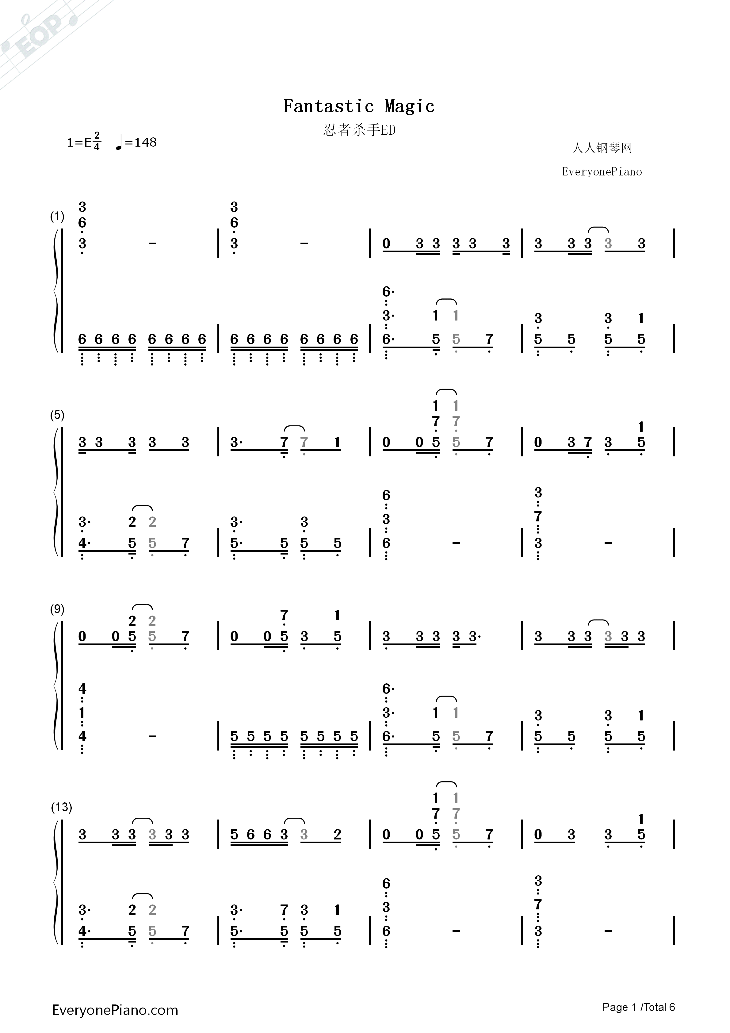 Fantastic_Magic钢琴简谱_TK_from_凛として时雨演唱