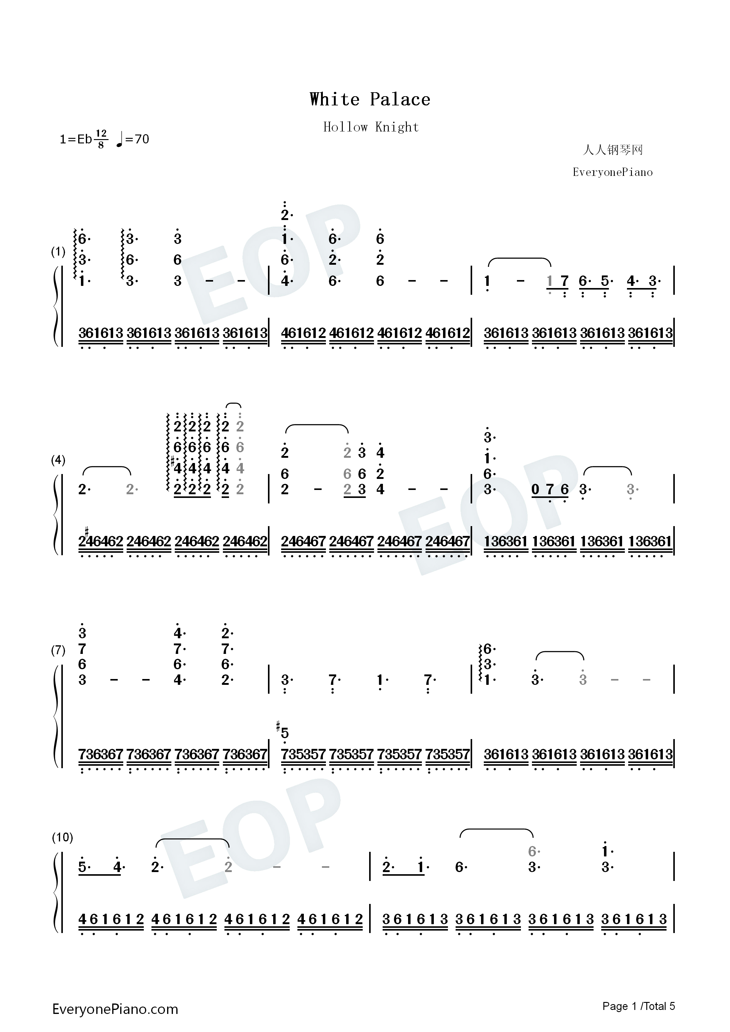White_Palace钢琴简谱_Christopher_Larkin演唱