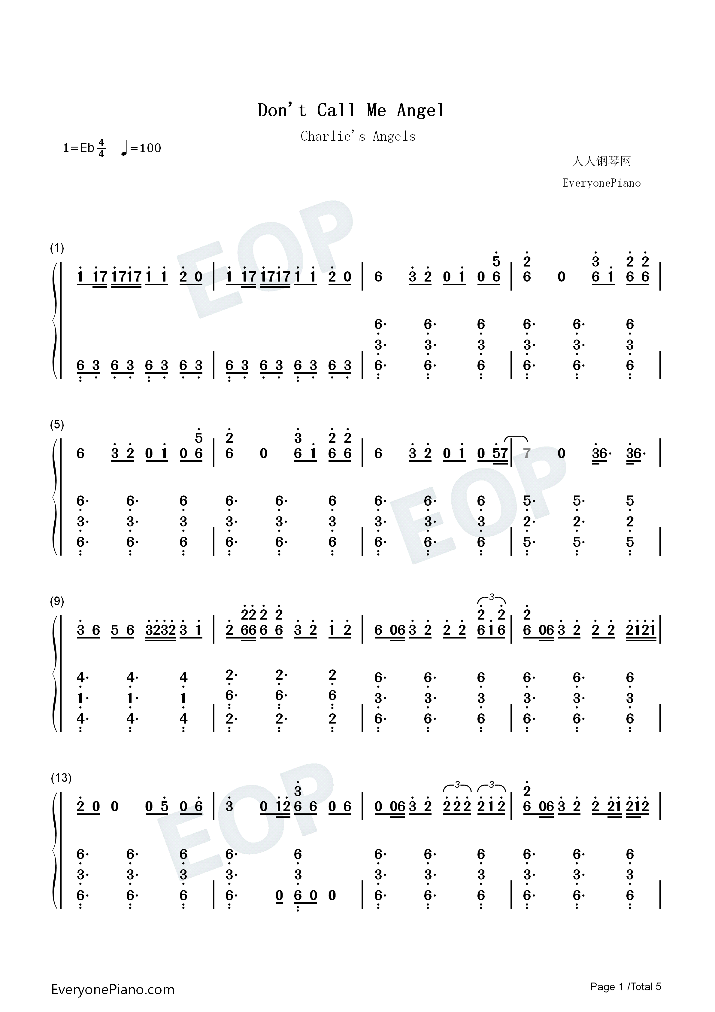 Dont_Call_Me_Angel钢琴简谱_Ariana_Grande_Miley_Cyrus_Lana_Del_Rey演唱