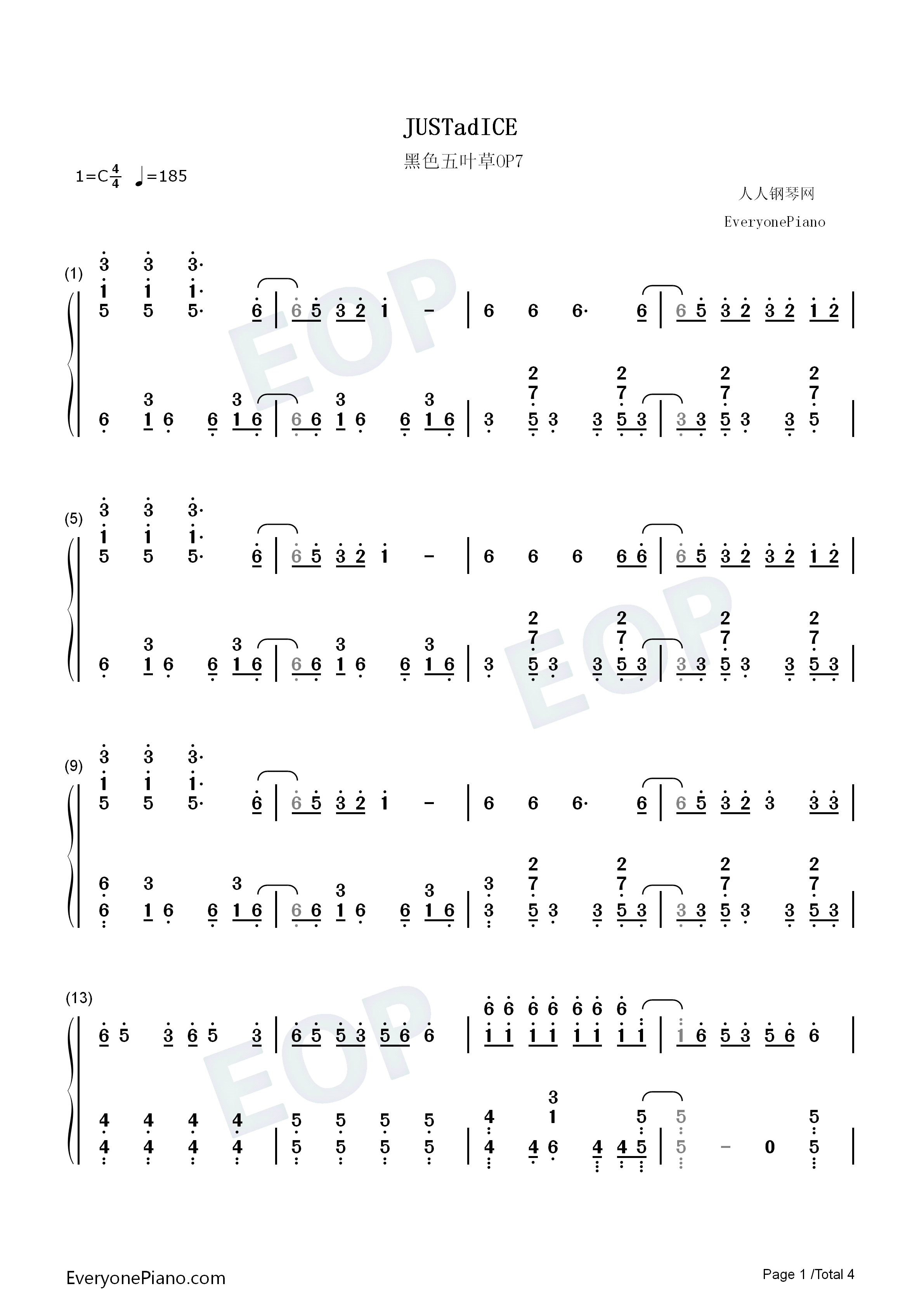 JUSTadICE钢琴简谱_大森靖子演唱