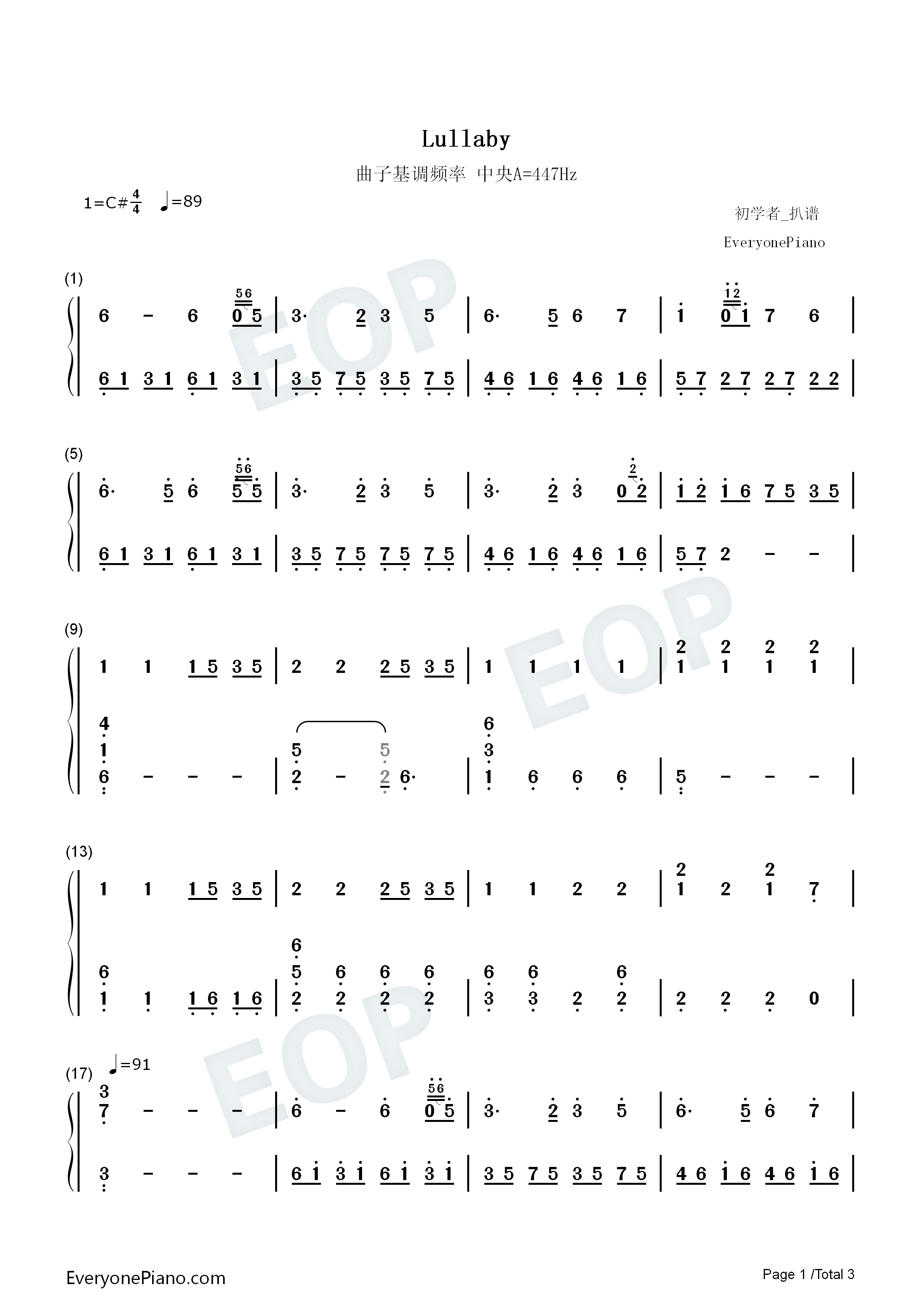 Lullaby钢琴简谱_Enzalla演唱