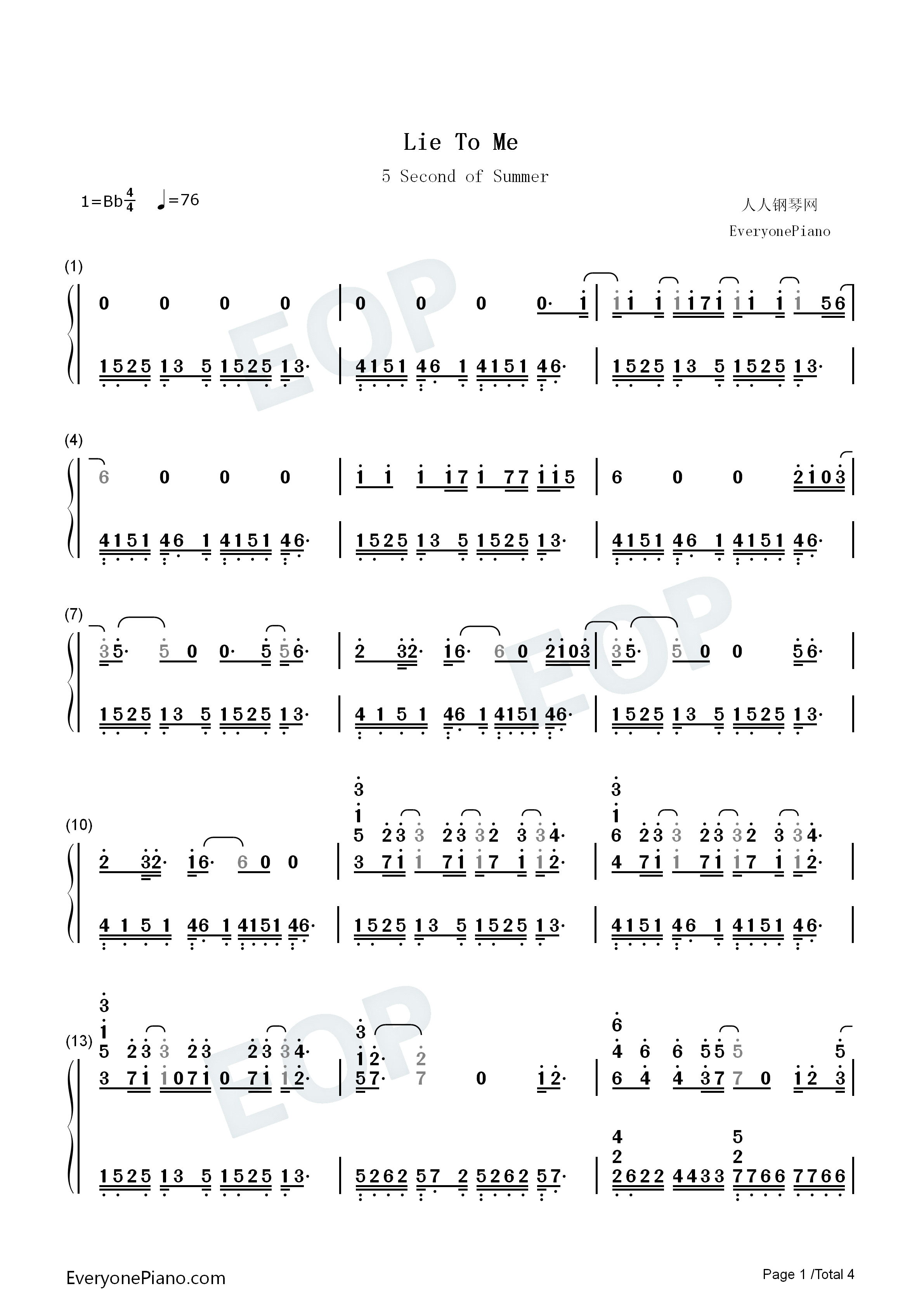 Lie_to_Me钢琴简谱_5_Seconds_of_Summer演唱