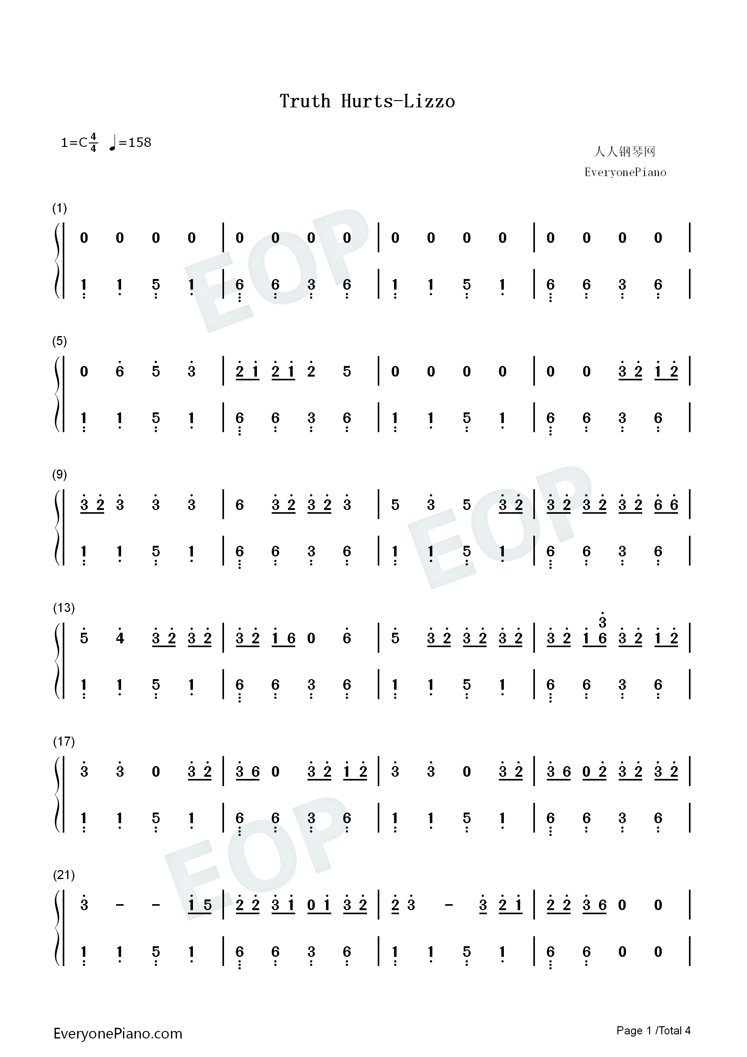 Truth_Hurts钢琴简谱_Lizzo演唱