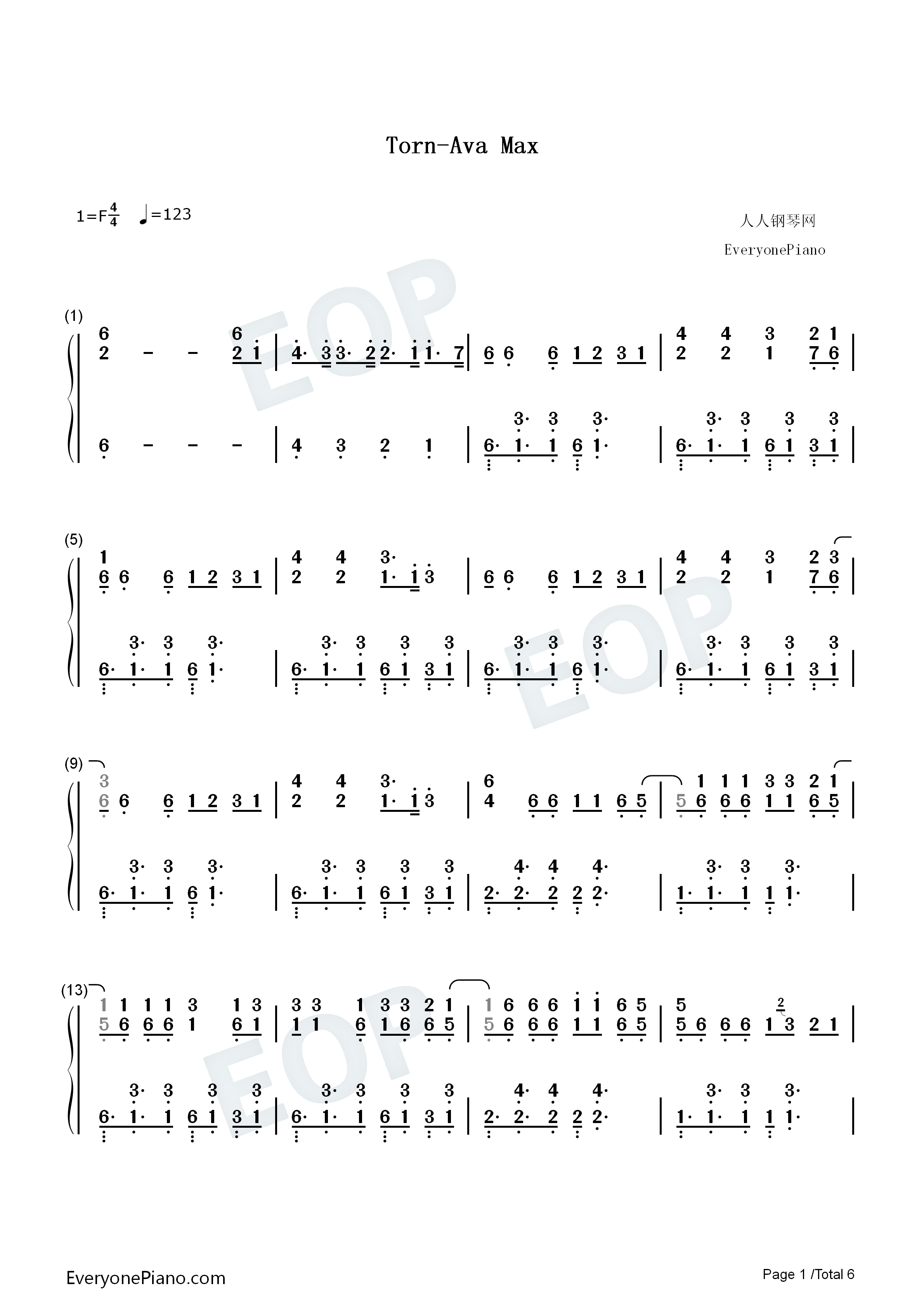 Torn钢琴简谱_Ava_Max演唱