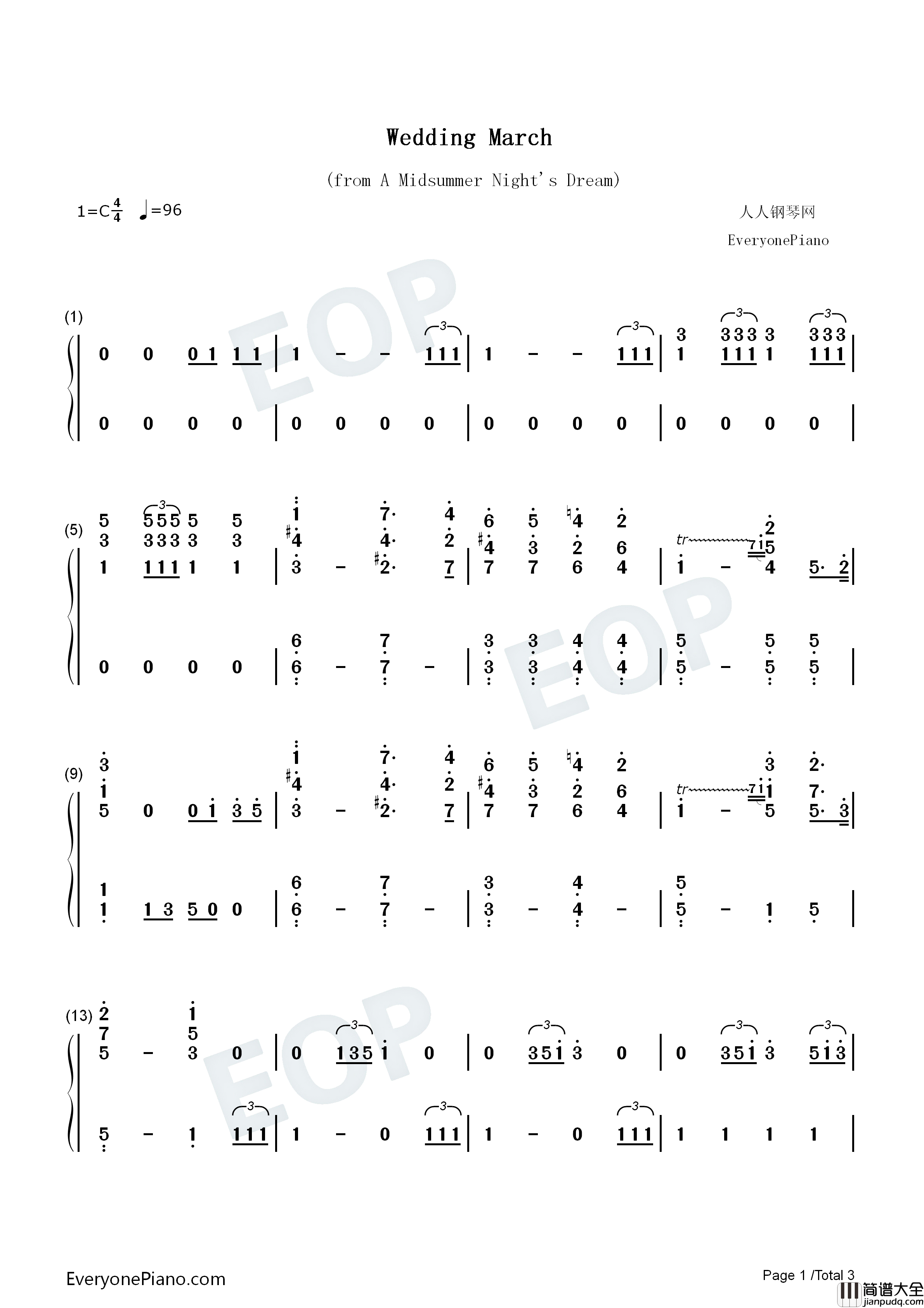 Wedding_March钢琴简谱_门德尔松演唱
