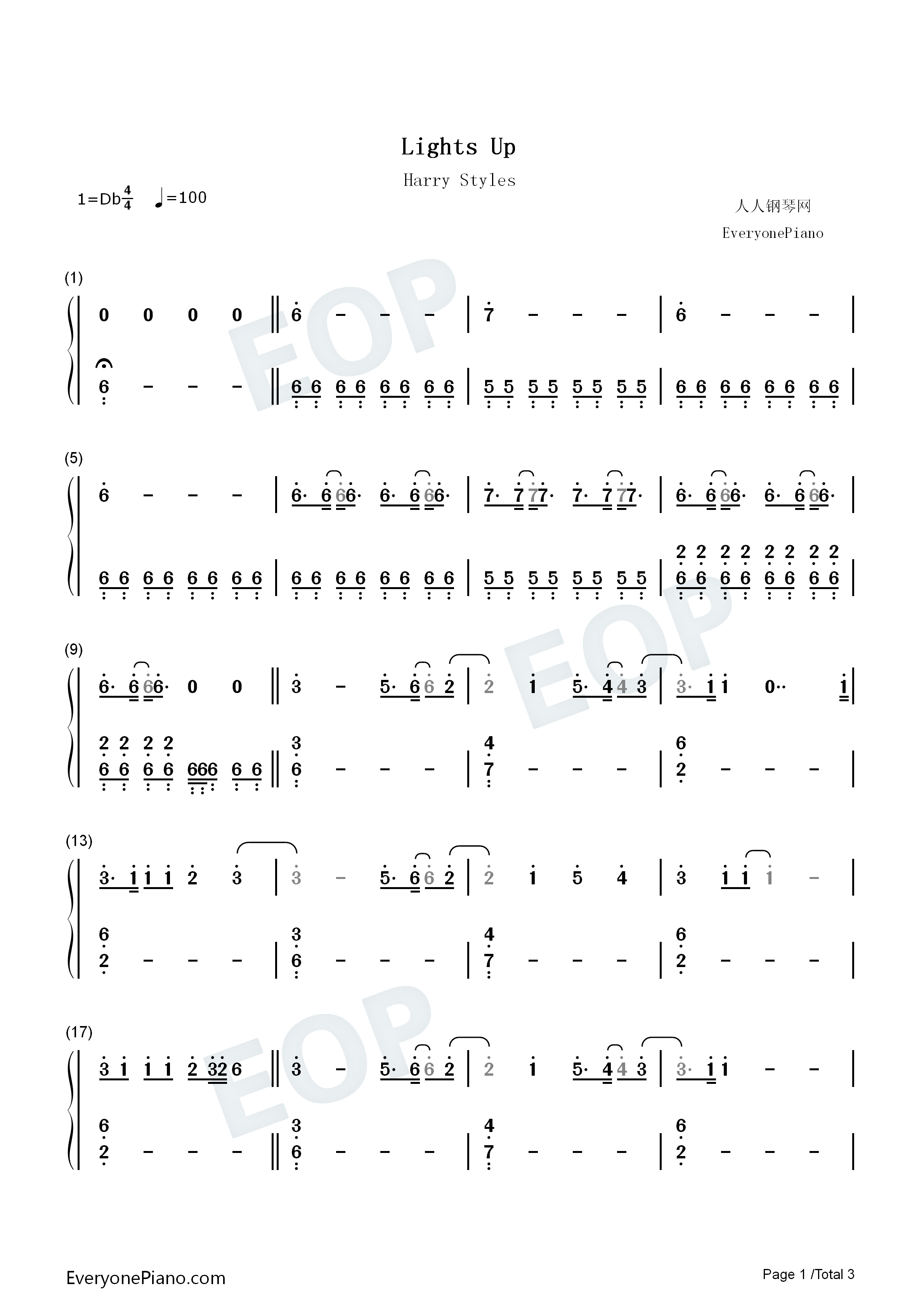 Lights_Up钢琴简谱_Harry_Styles演唱