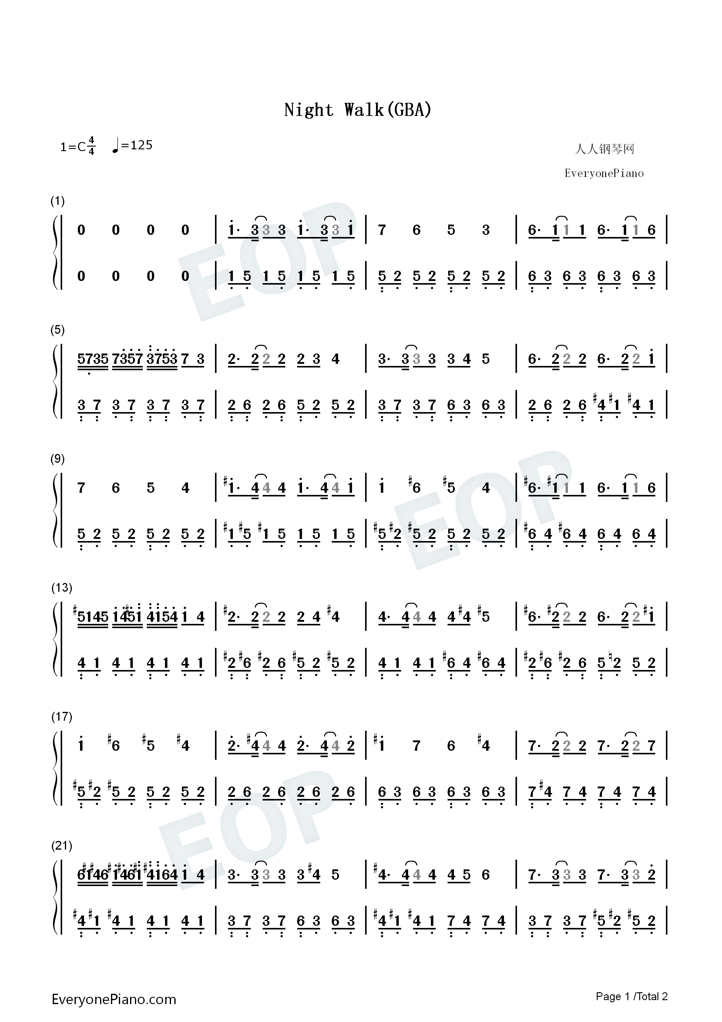 Night_Walk钢琴简谱_Tsunku演唱