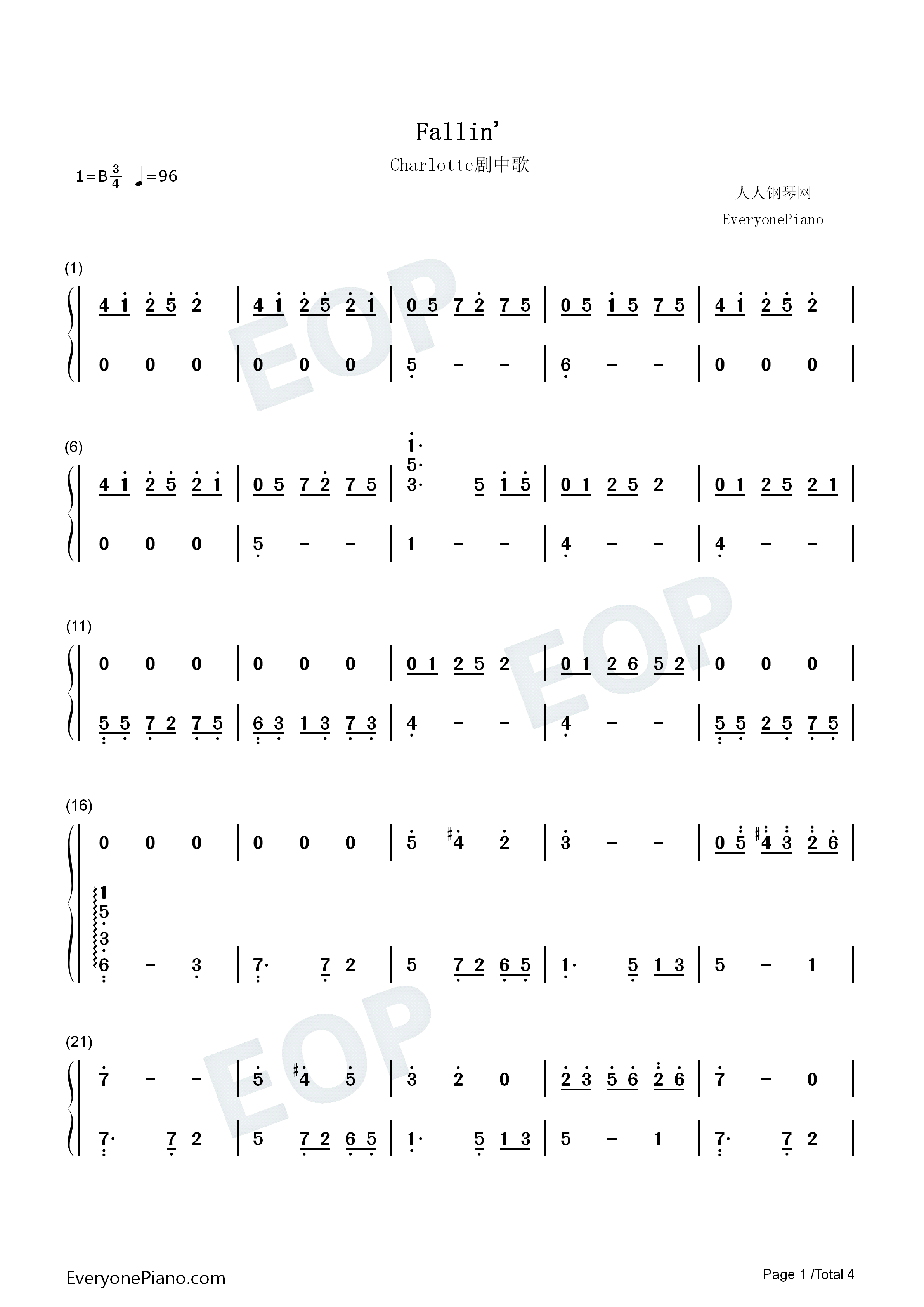 Fallin钢琴简谱_marina演唱