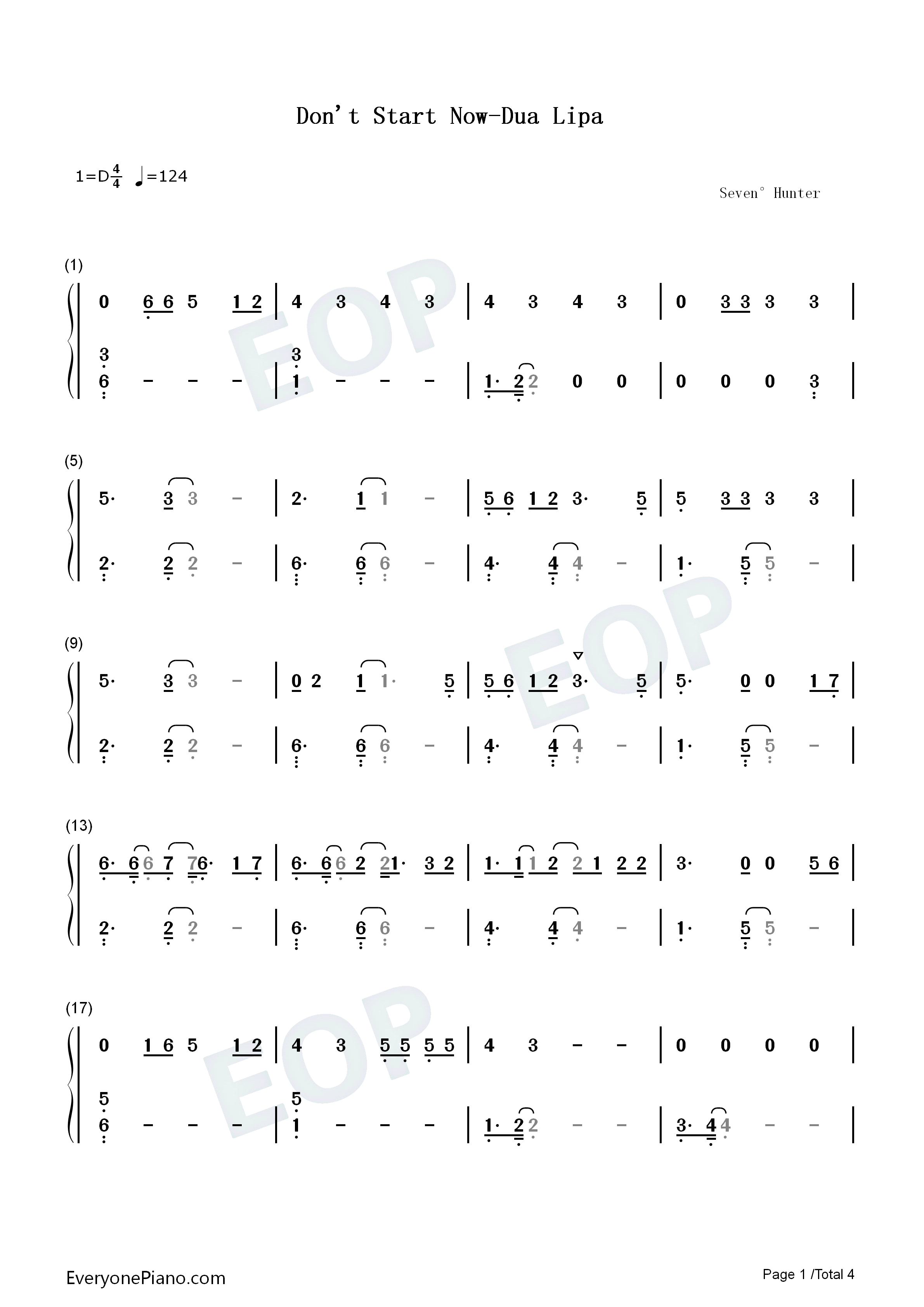 Dont_Start_Now钢琴简谱_Dua_Lipa演唱