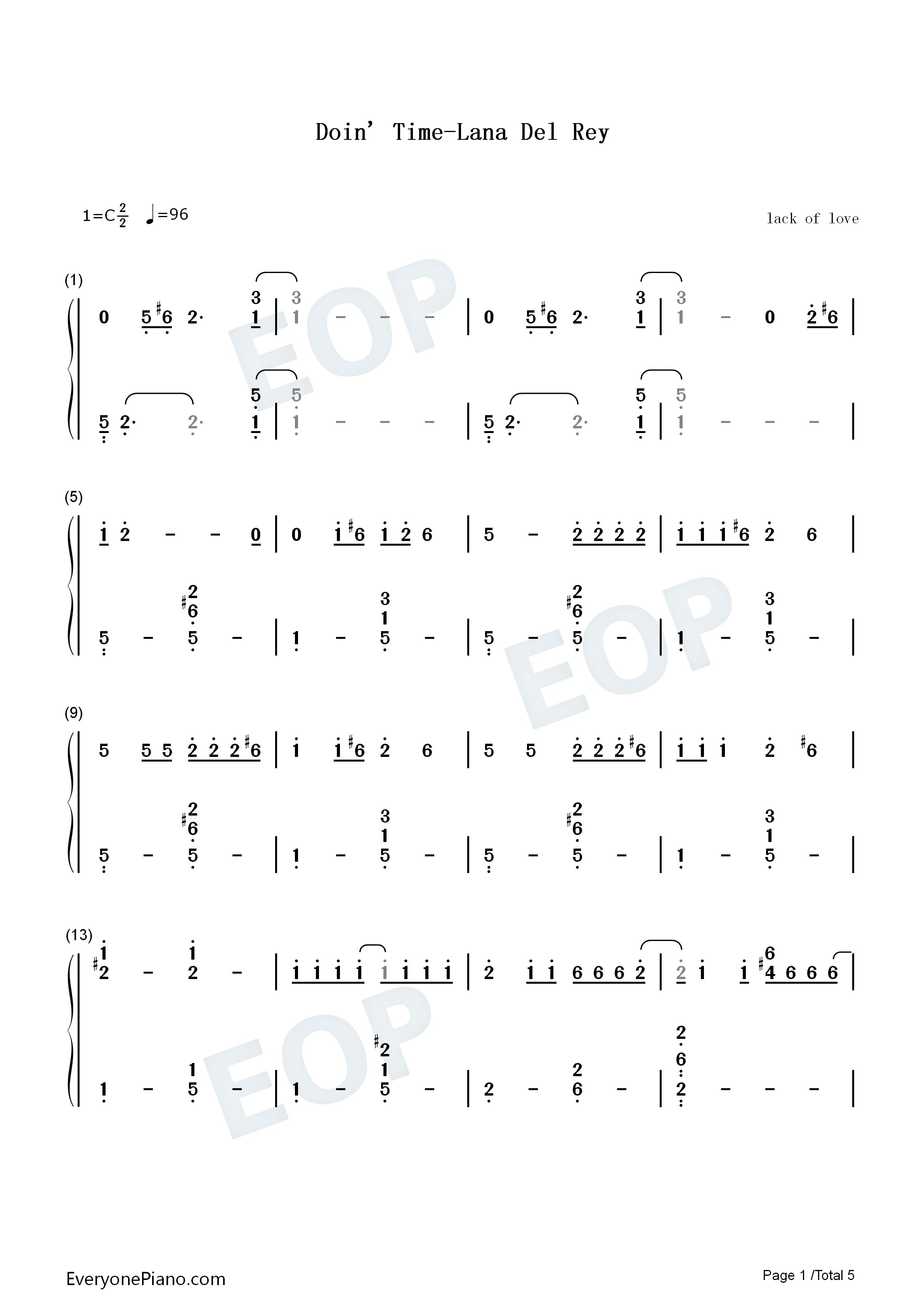 Doin_Time钢琴简谱_Lana_Del_Rey演唱