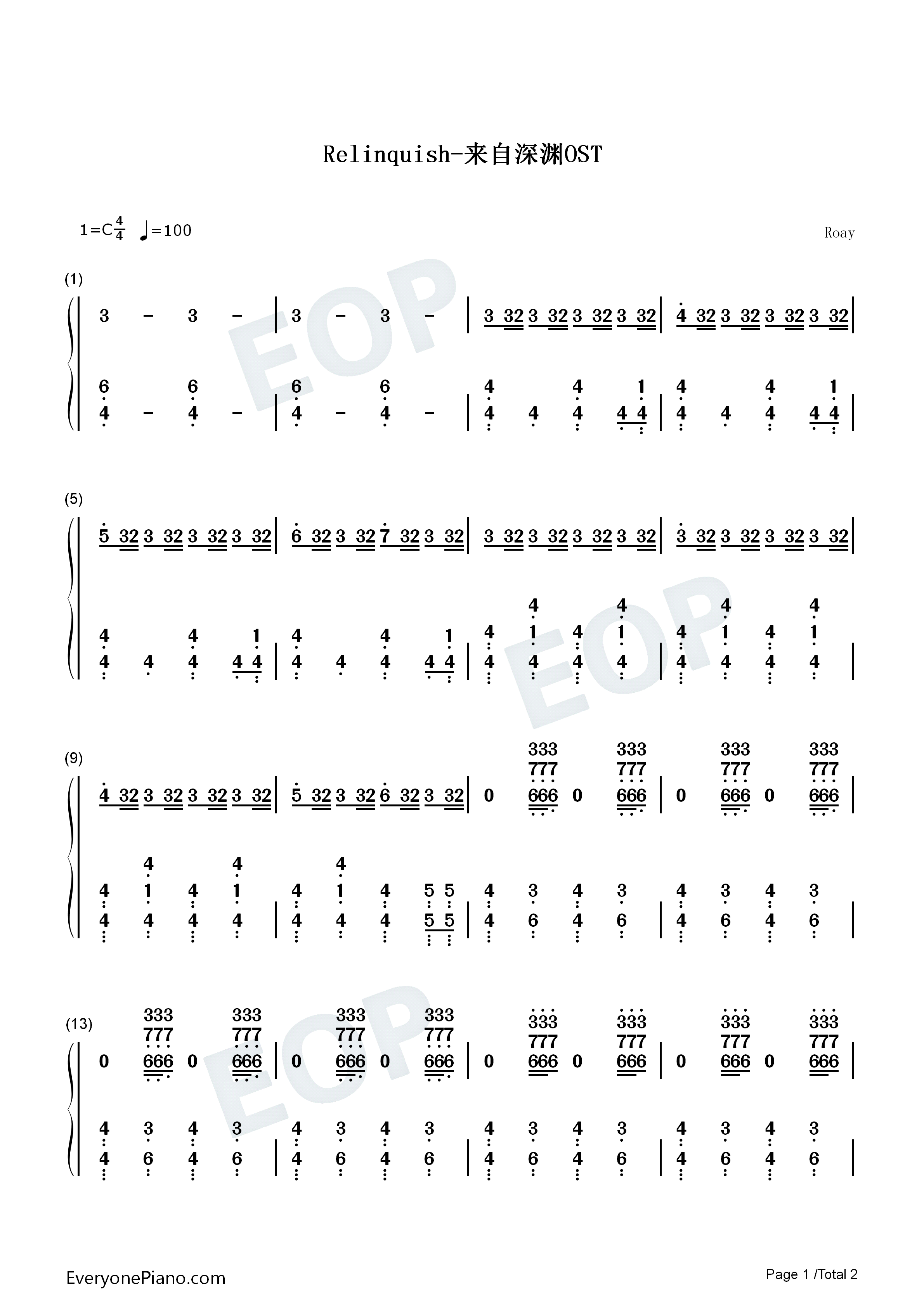 Relinquish钢琴简谱_Kevin_Penkin演唱