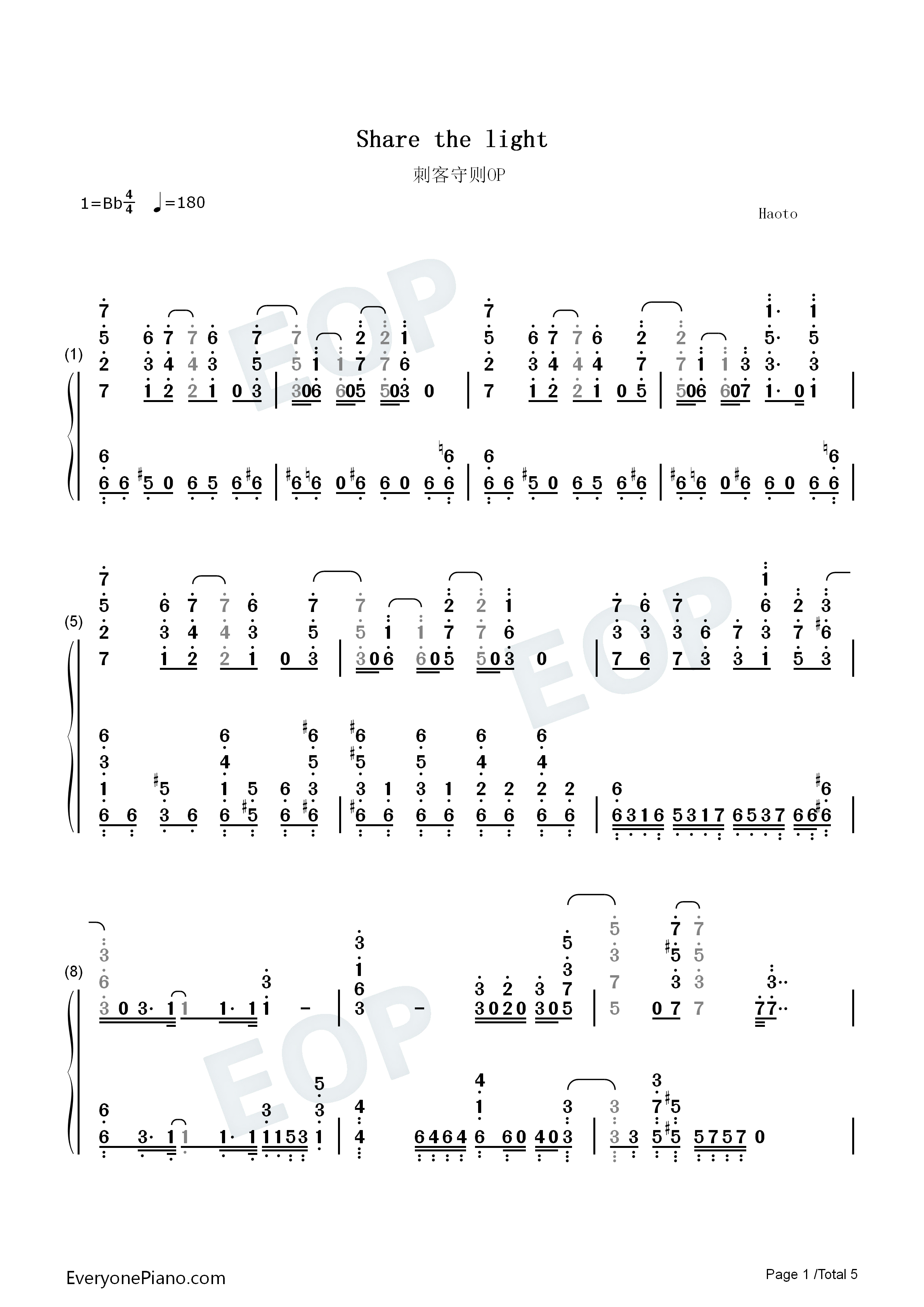 Share_the_light钢琴简谱_Run_Girls__Run!演唱
