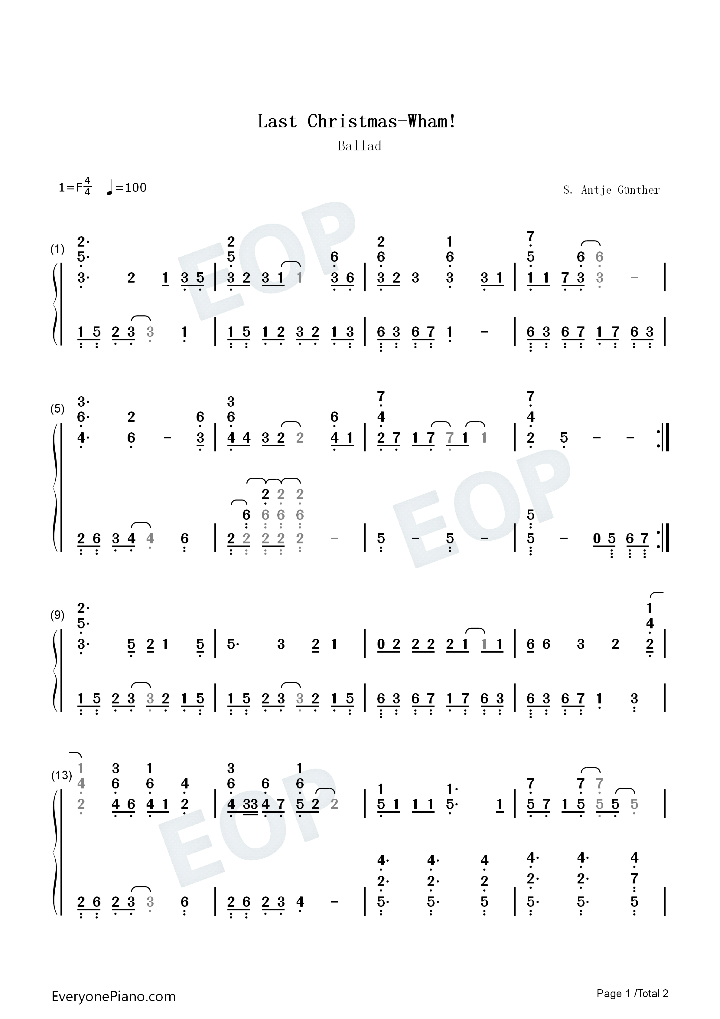 Last_Christmas钢琴简谱_Wham!演唱
