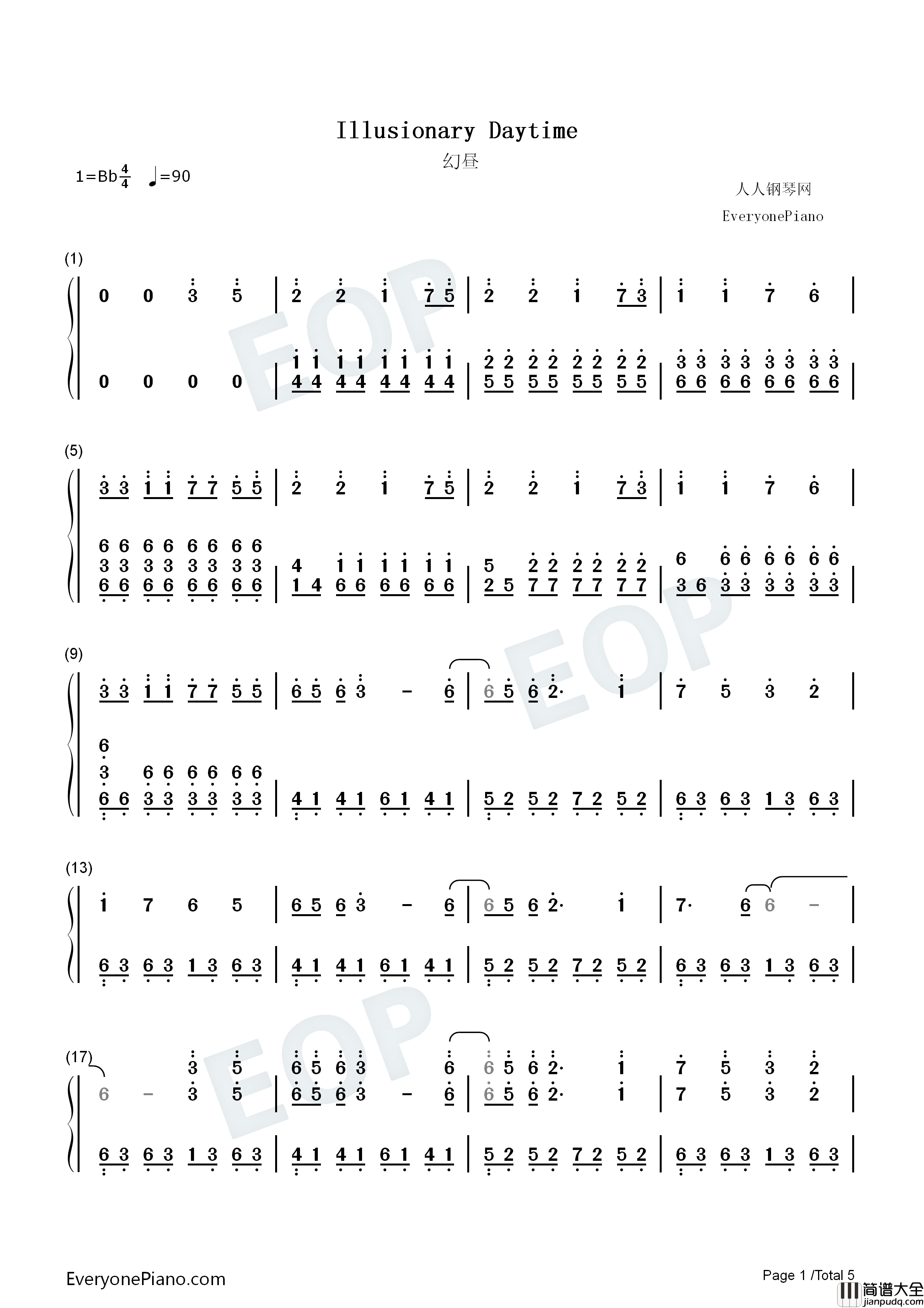 Illusionary_Daytime钢琴简谱_Shirfine演唱