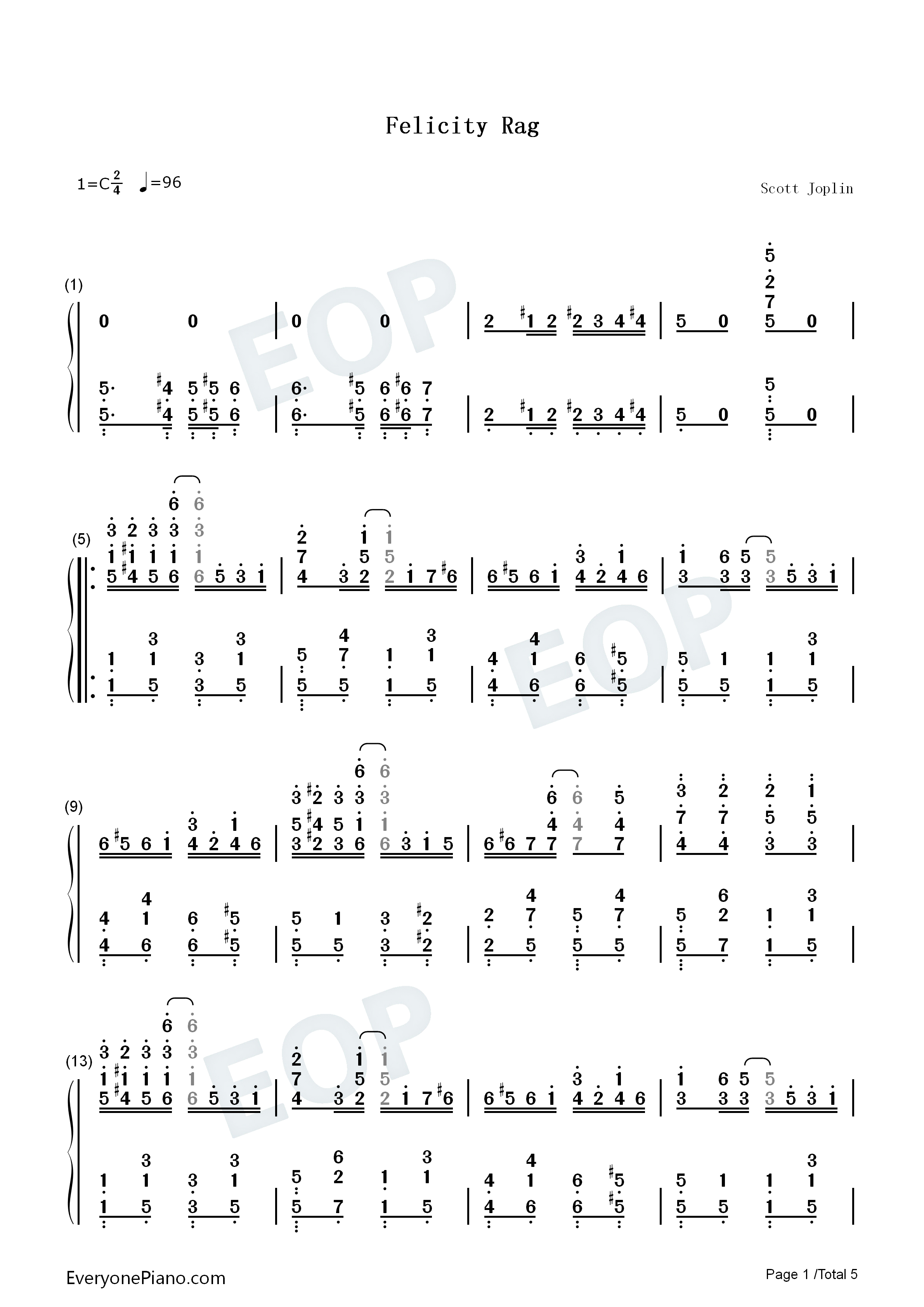 Felicity_Rag钢琴简谱_Scott_Joplin演唱