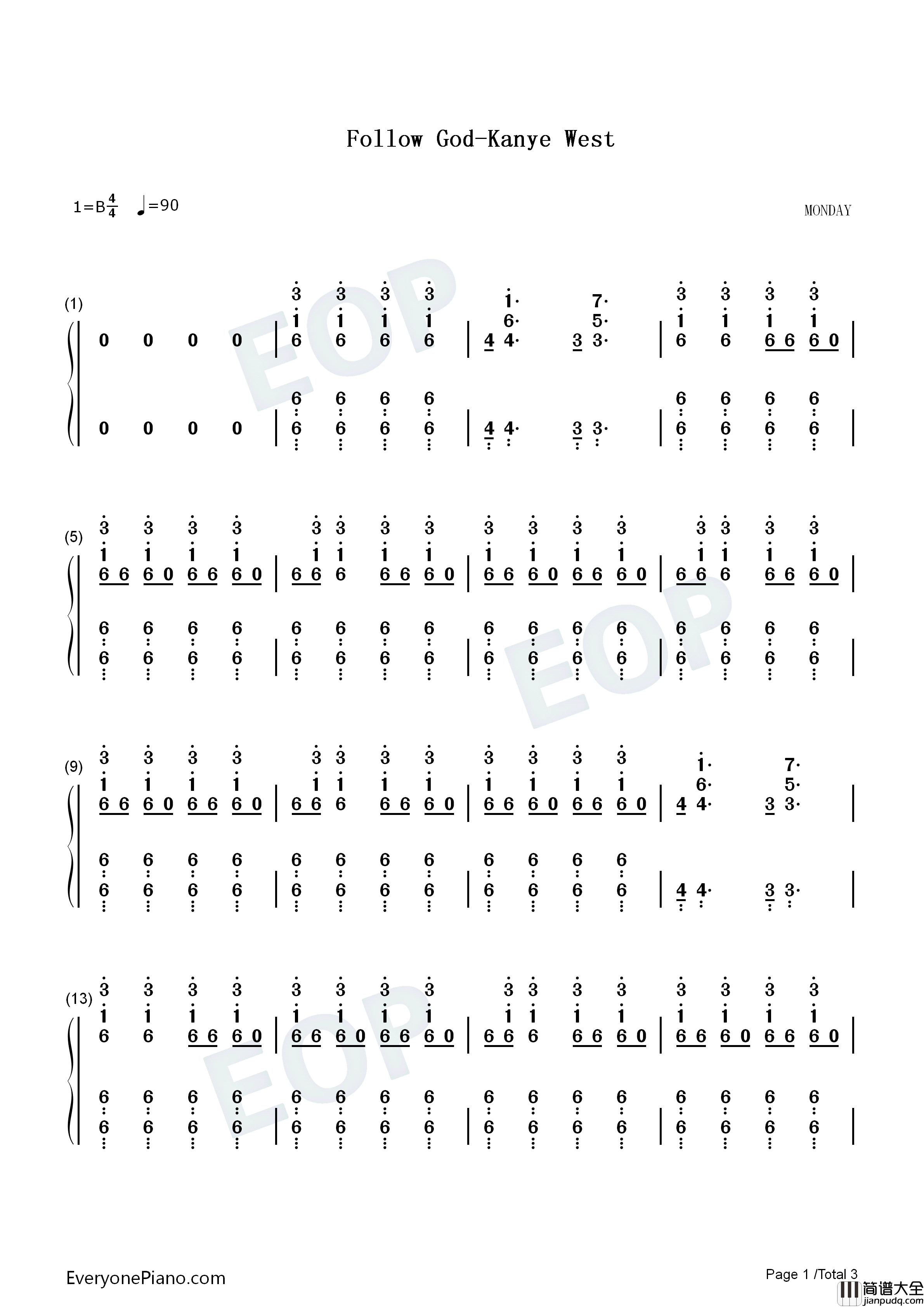 Follow_God钢琴简谱_Kanye_West演唱