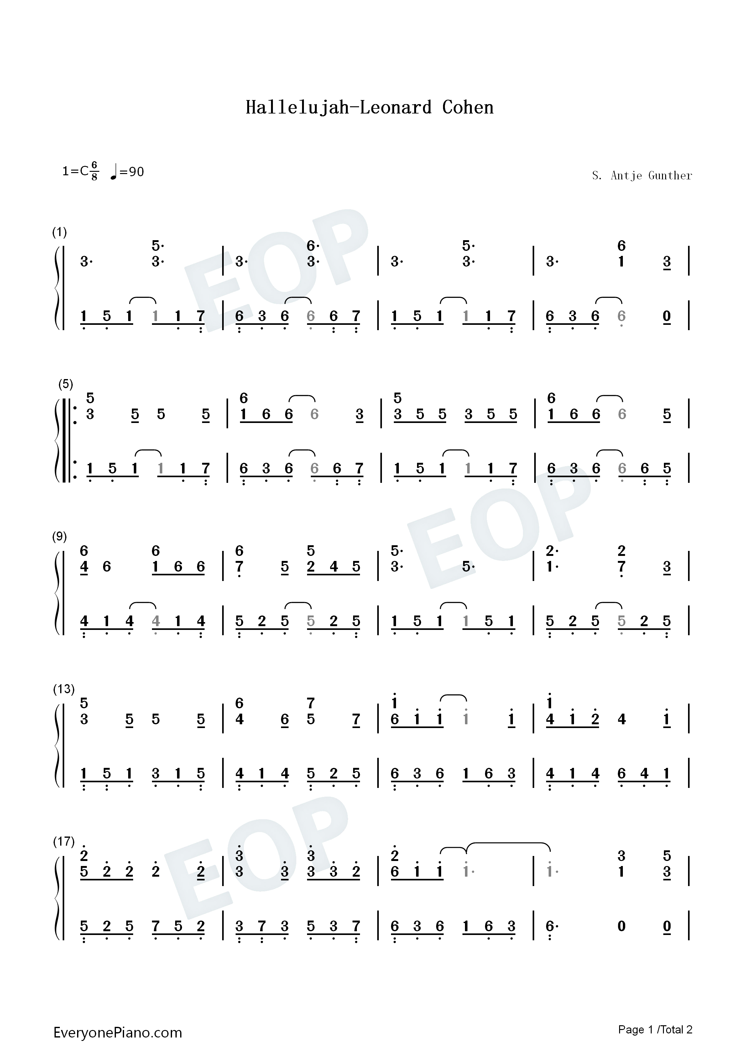 Hallelujah钢琴简谱_Leonard_Cohen演唱