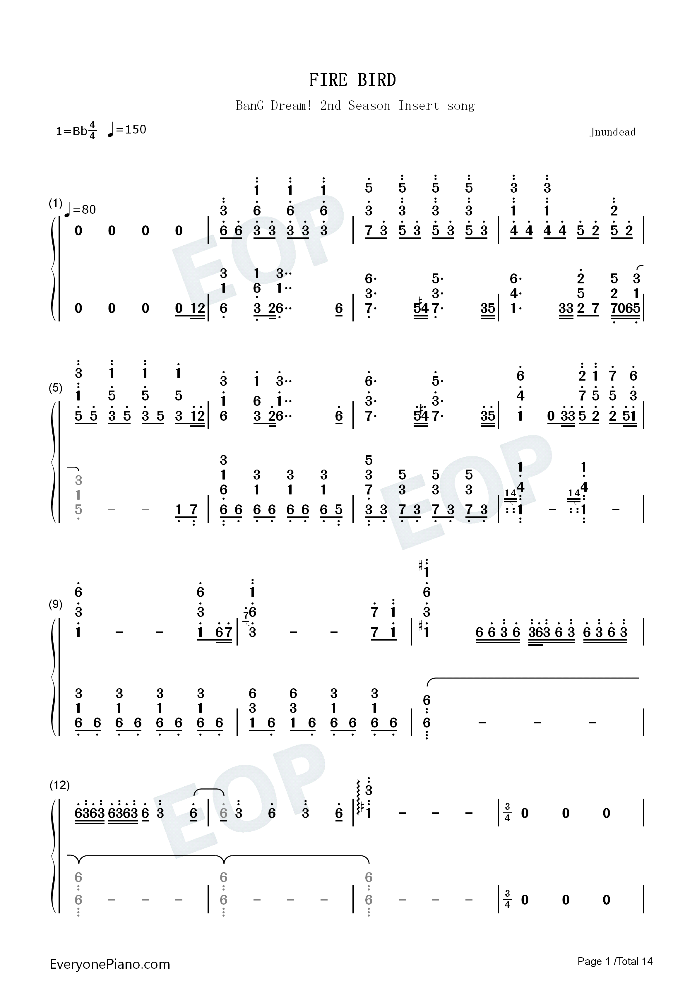 FIRE_BIRD钢琴简谱_Roselia演唱