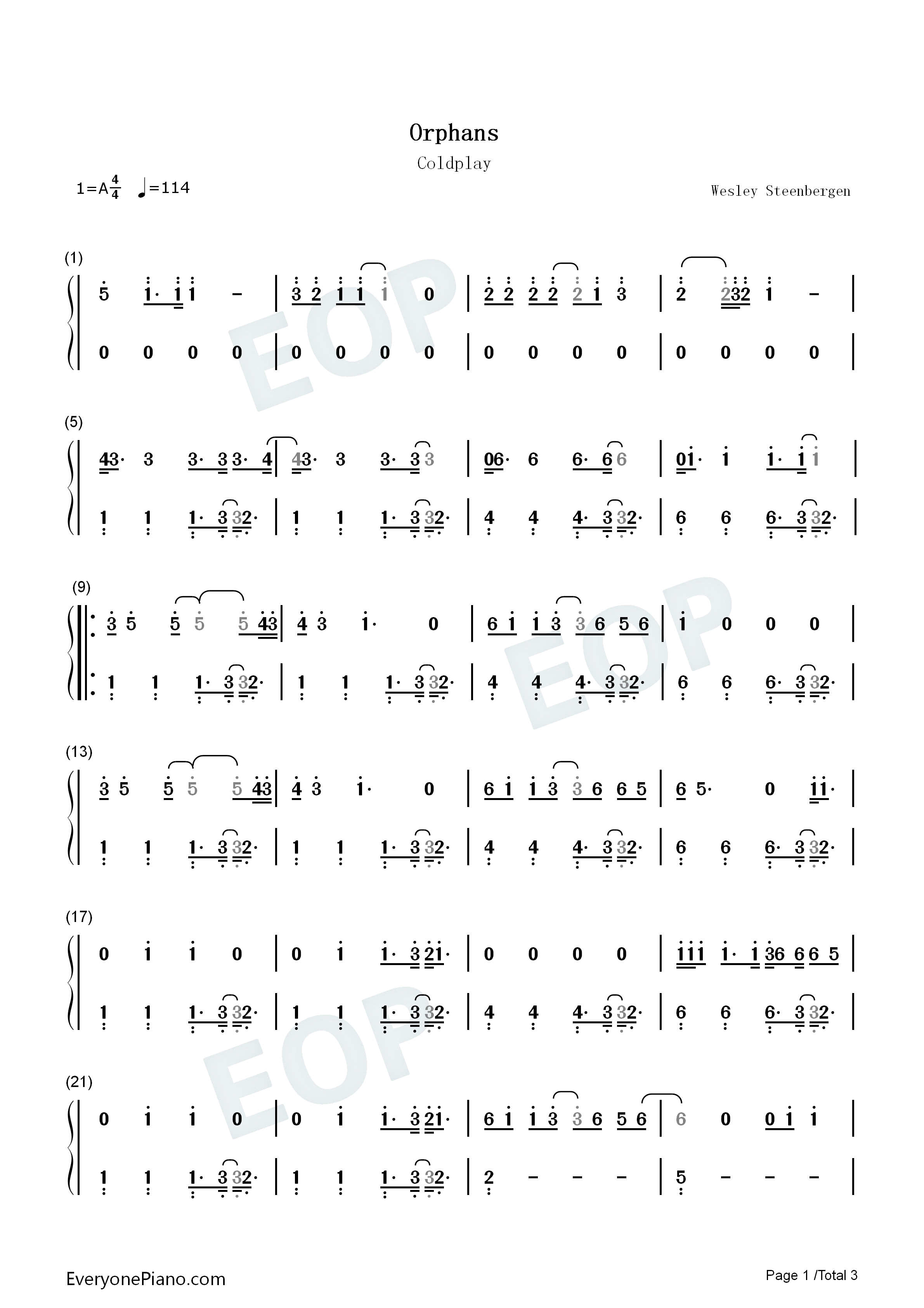 Orphans钢琴简谱_Coldplay演唱