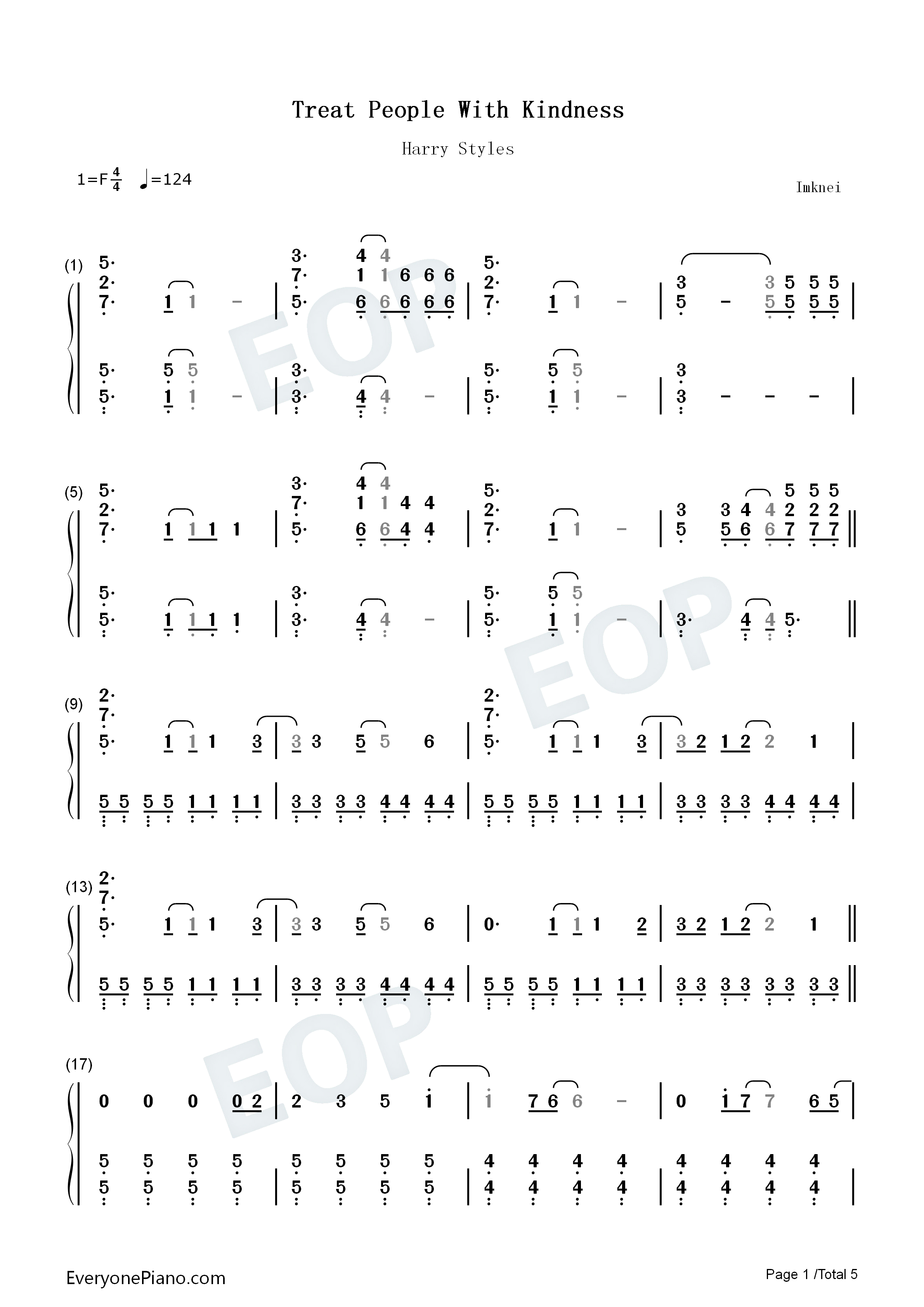 Treat_People_With_Kindness钢琴简谱_Harry_Styles演唱