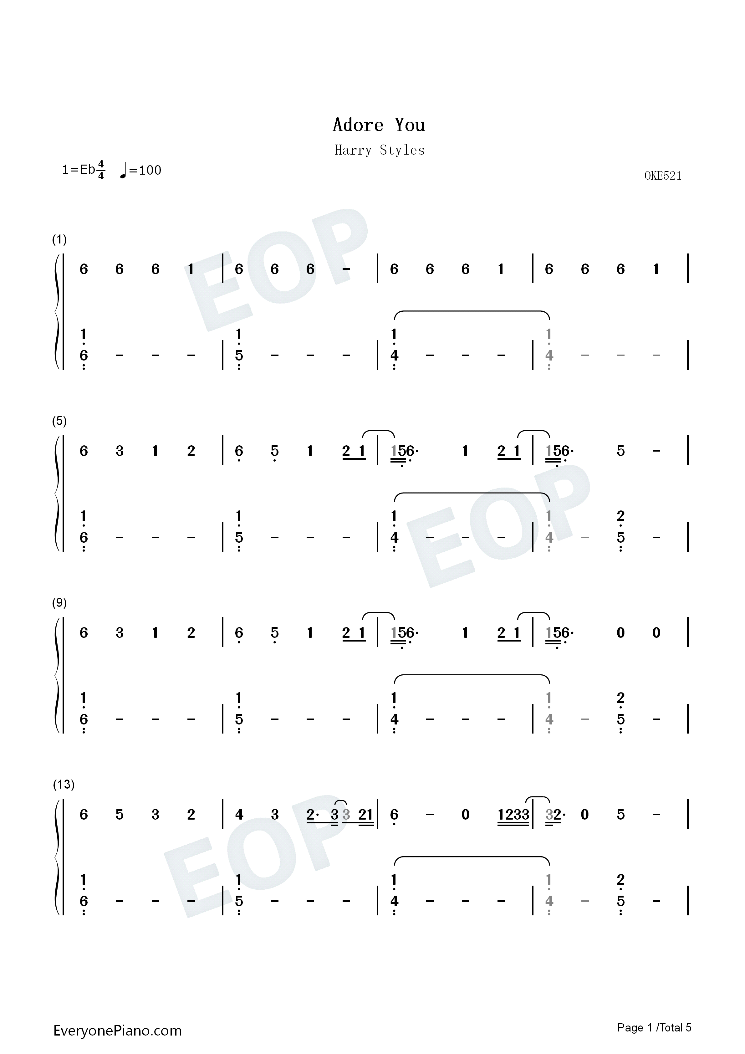 Adore_You钢琴简谱_Harry_Styles演唱