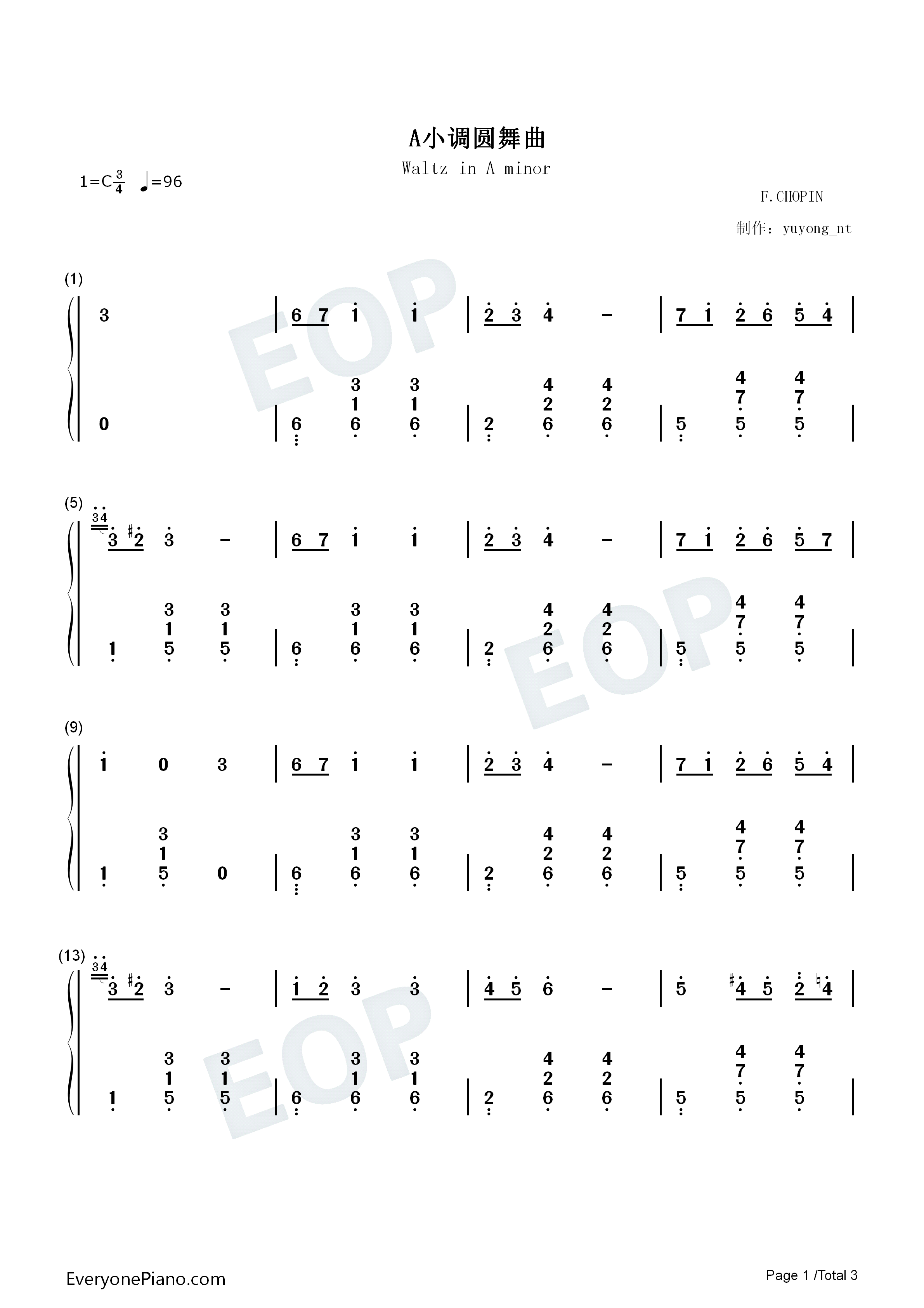 A小调圆舞曲钢琴简谱_肖邦演唱