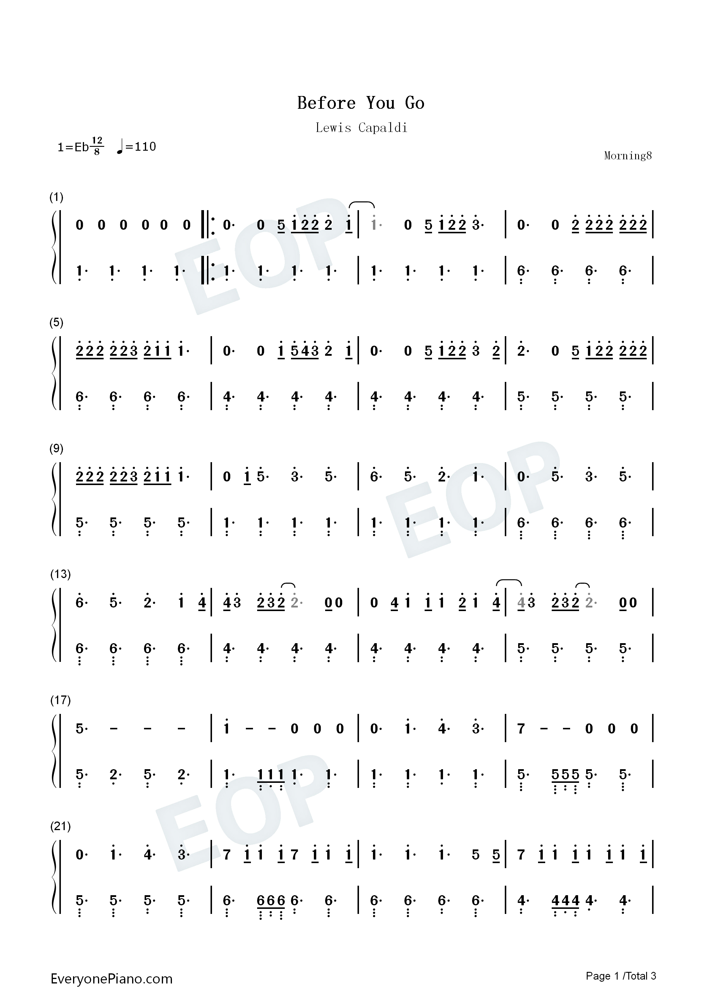 Before_You_Go钢琴简谱_Lewis_Capaldi演唱