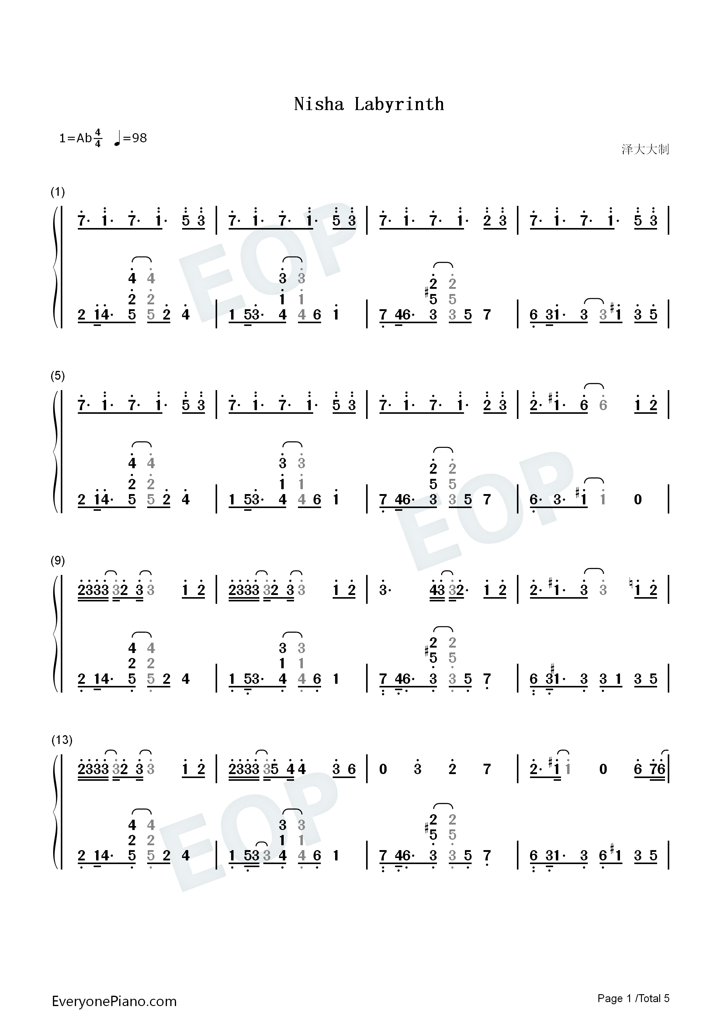 Nisha_Labyrinth钢琴简谱_Asteria_Sophiya演唱