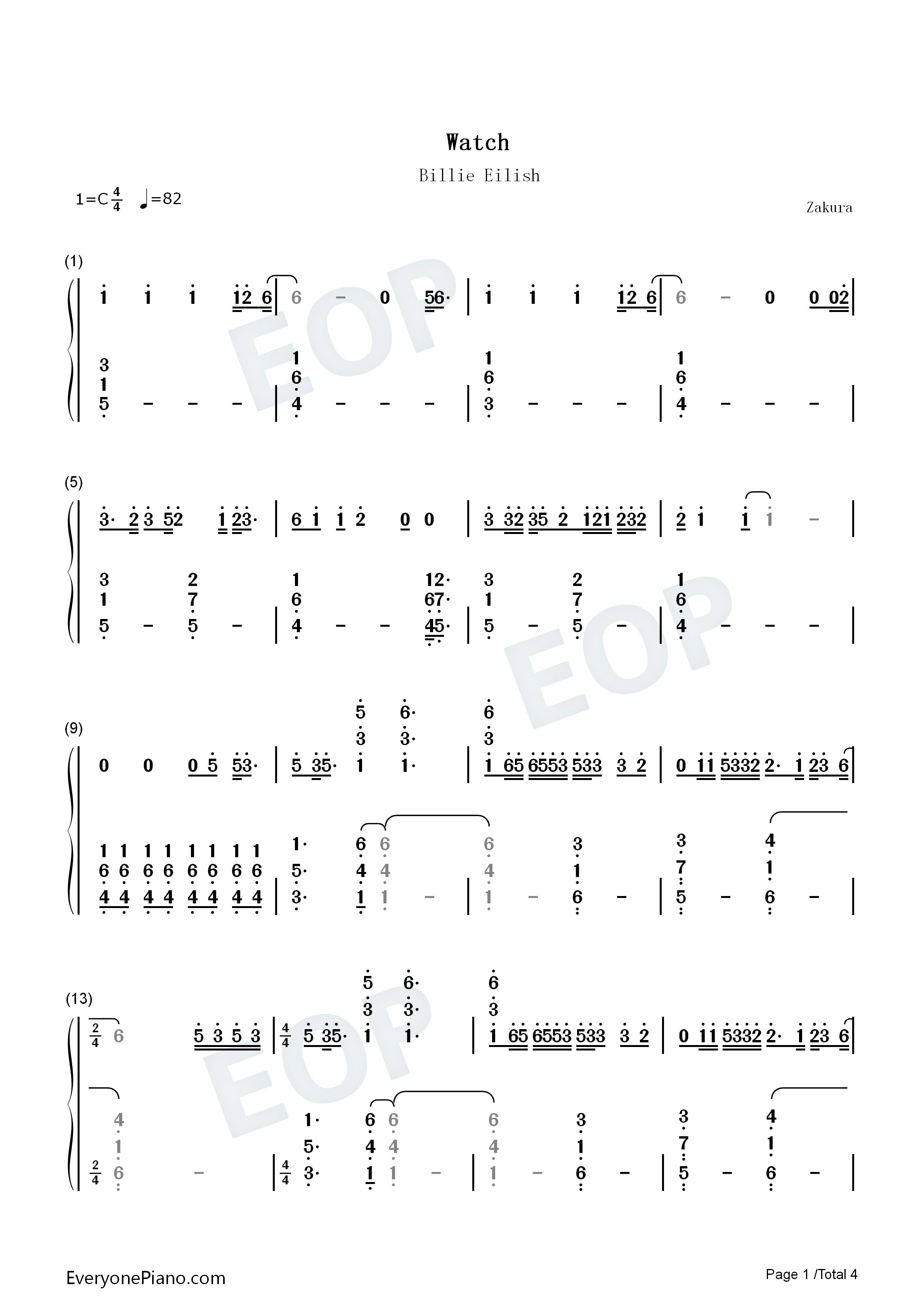 Watch钢琴简谱_Billie_Eilish演唱