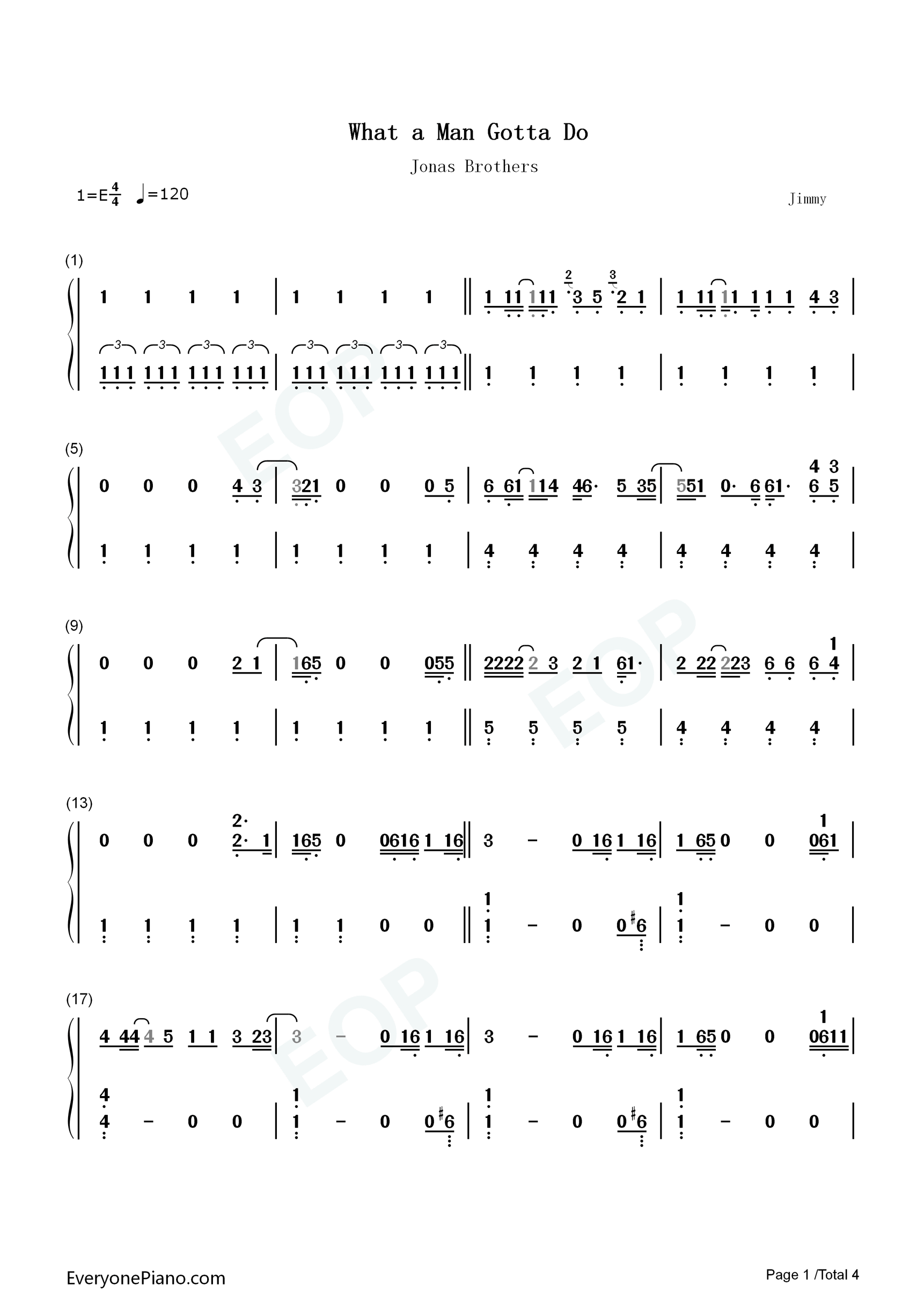 What_a_Man_Gotta_Do钢琴简谱_Jonas_Brothers演唱