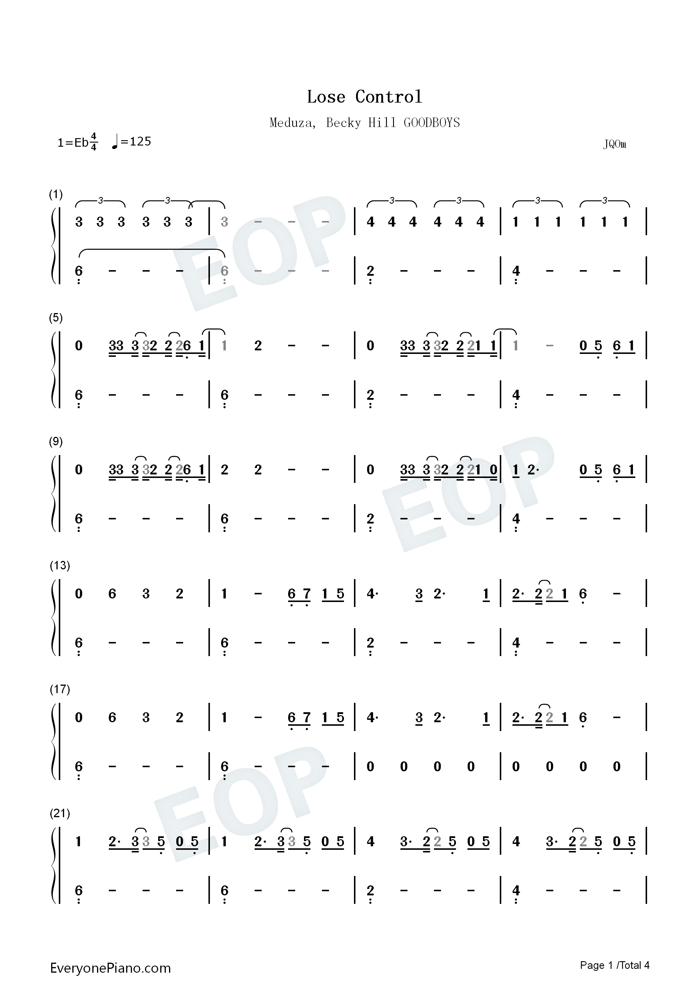 Lose_Control钢琴简谱_Meduza_Becky_Hill_Goodboys演唱