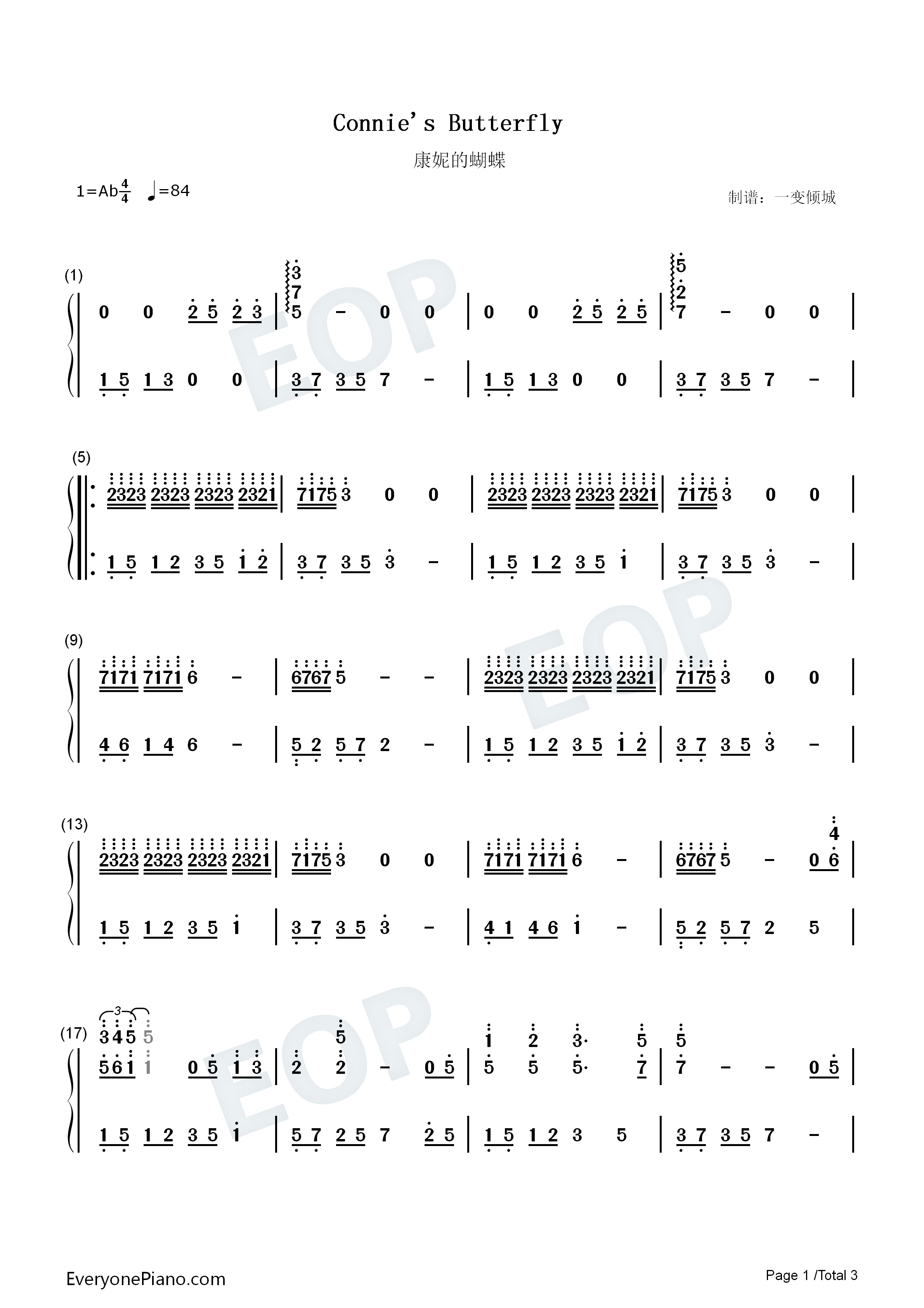 Connies_Butterfly钢琴简谱_Shardad_Rohani演唱