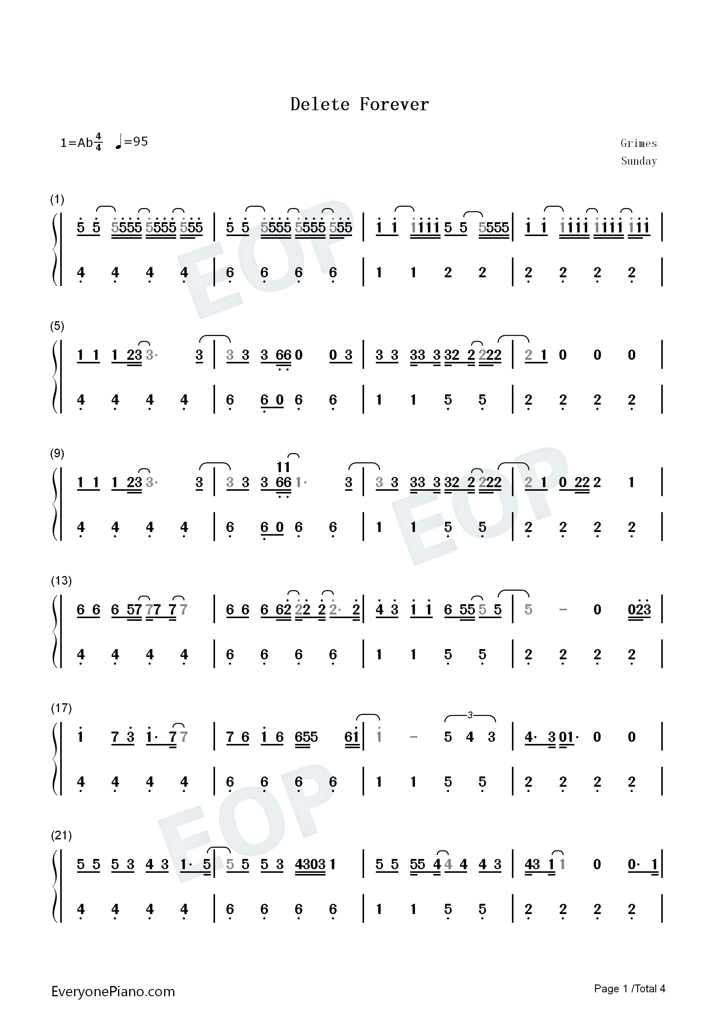 Delete_Forever钢琴简谱_Grimes演唱