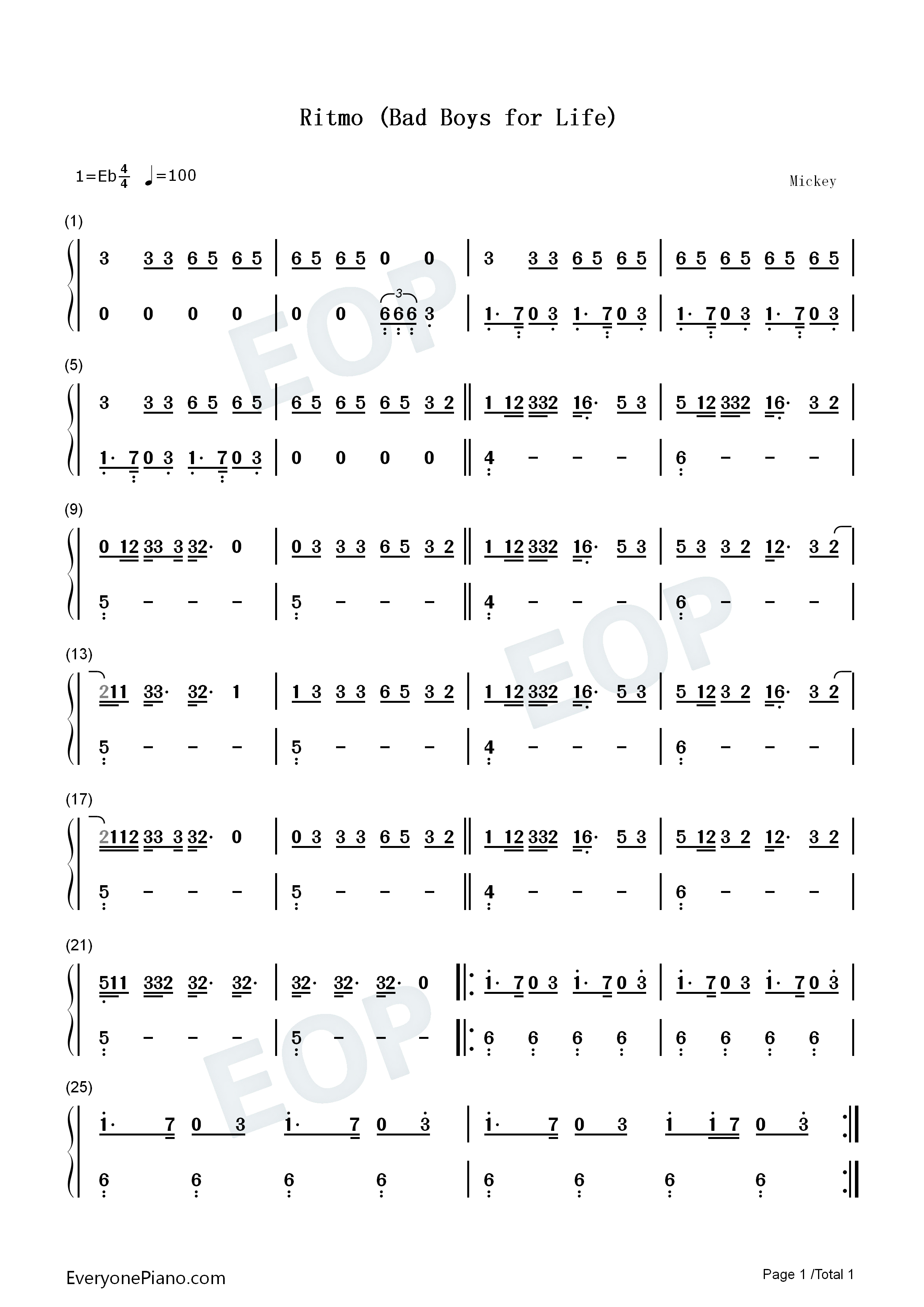 Ritmo_Bad_Boys_for_Life钢琴简谱_Black_Eyed_Peas_J_Balvin演唱