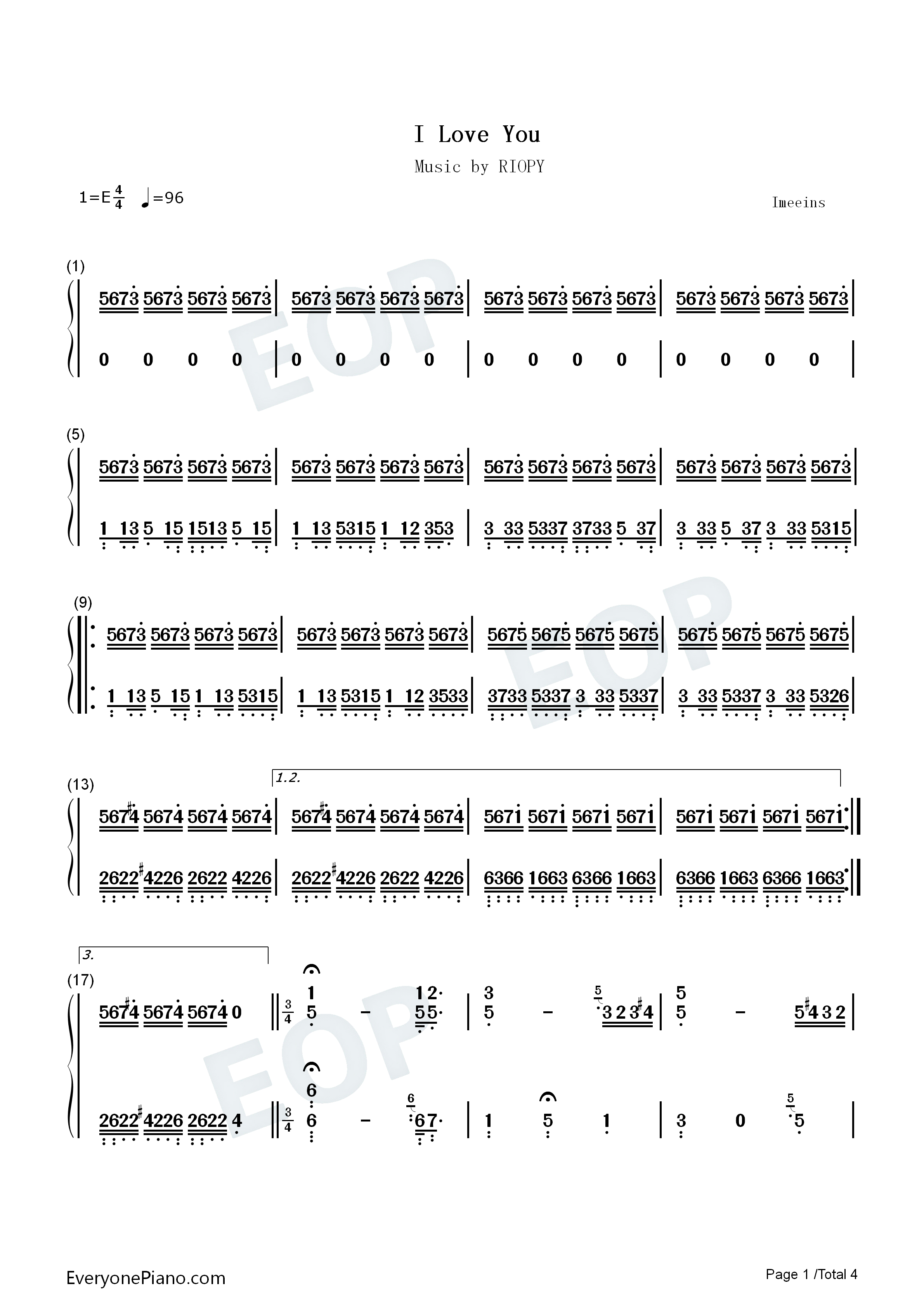 I_Love_You钢琴简谱_RIOPY演唱