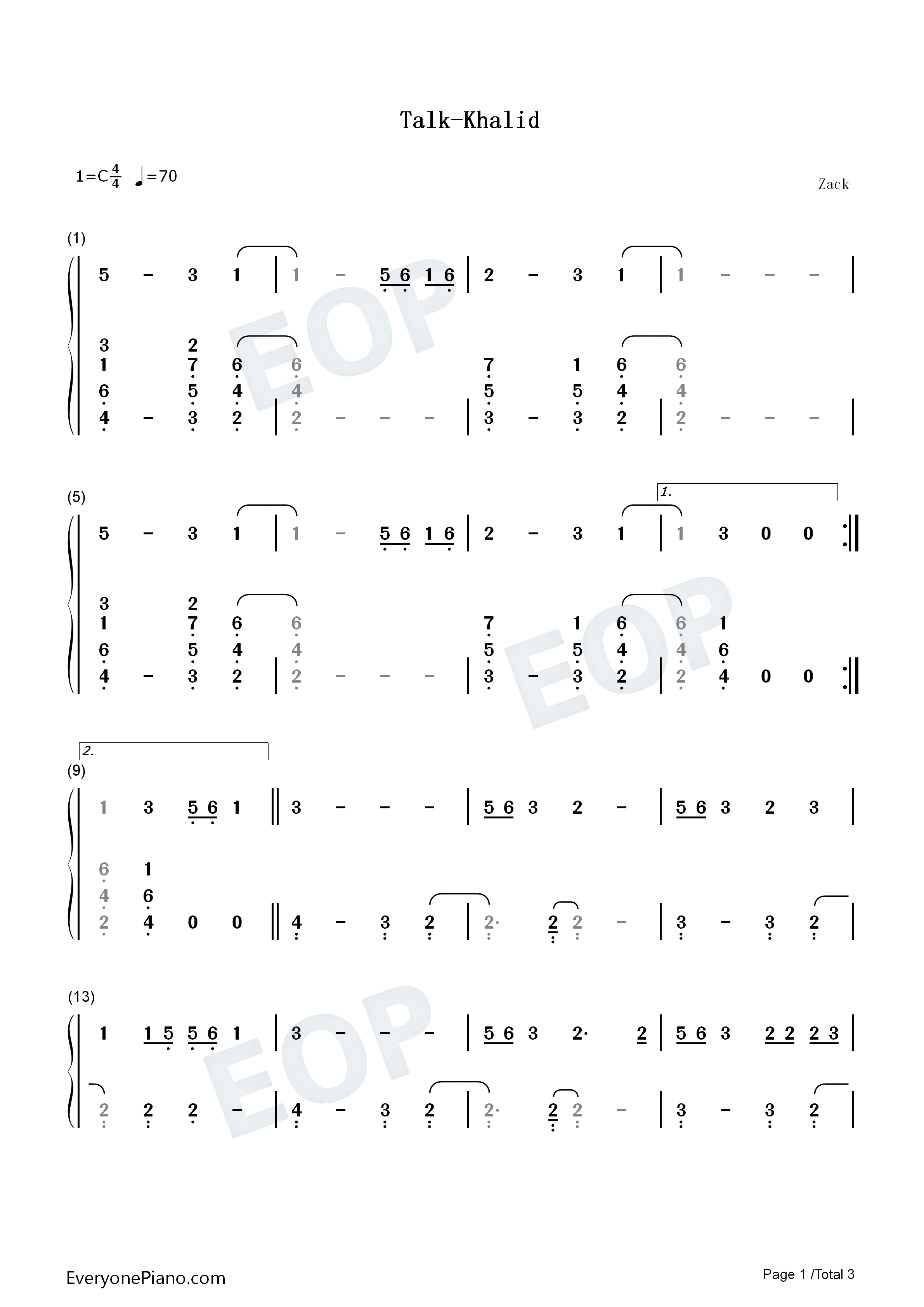 Talk钢琴简谱_Khalid演唱