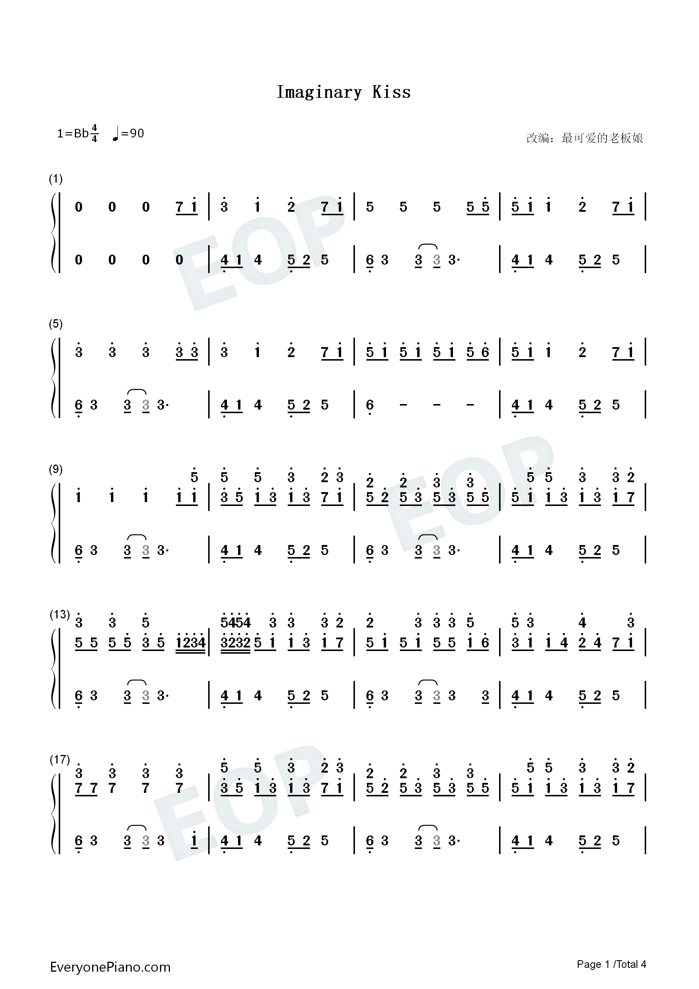 Imaginary_Kiss钢琴简谱_Shirfine演唱