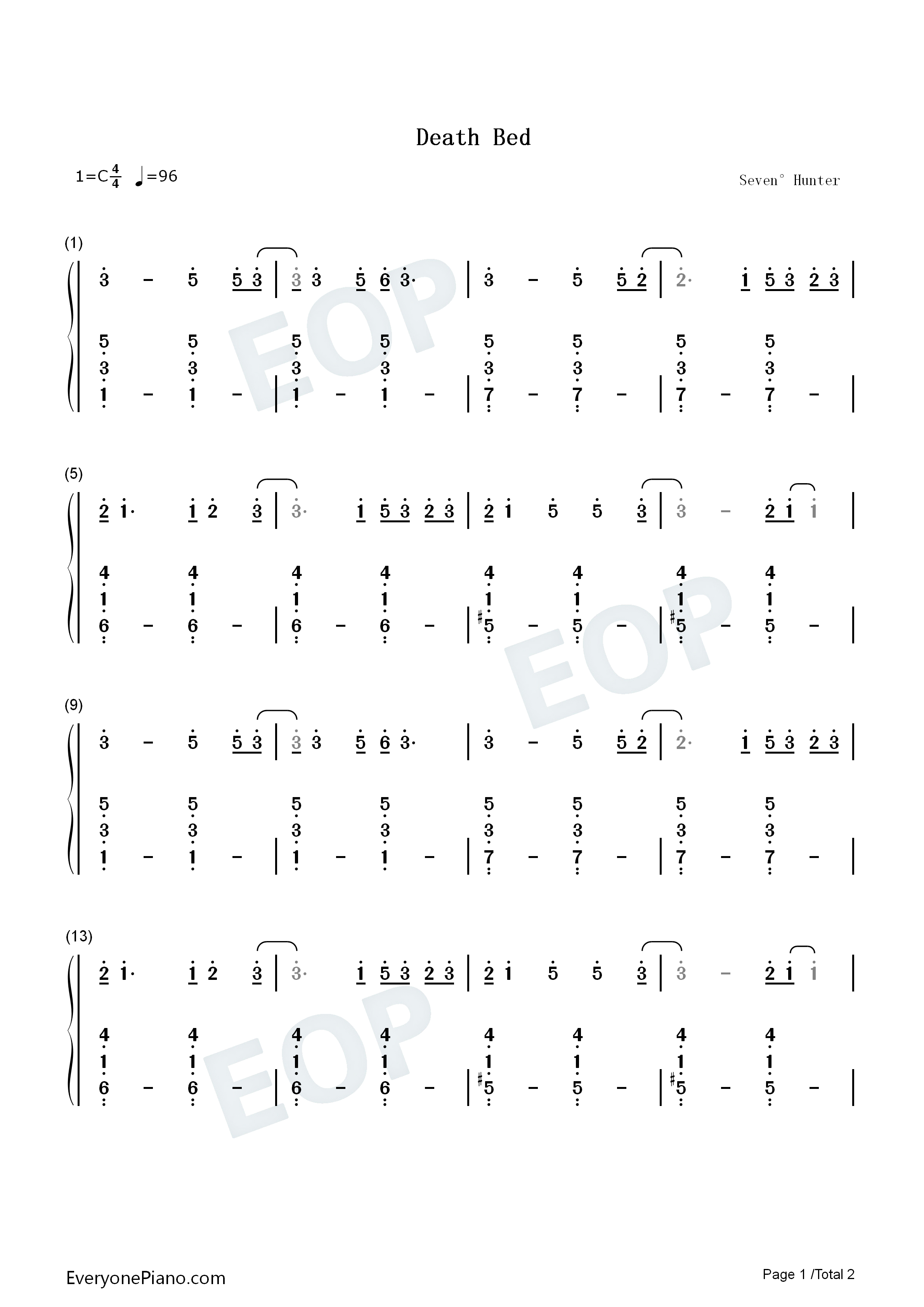 Death_Bed钢琴简谱_Powfu_Beabadoobee演唱