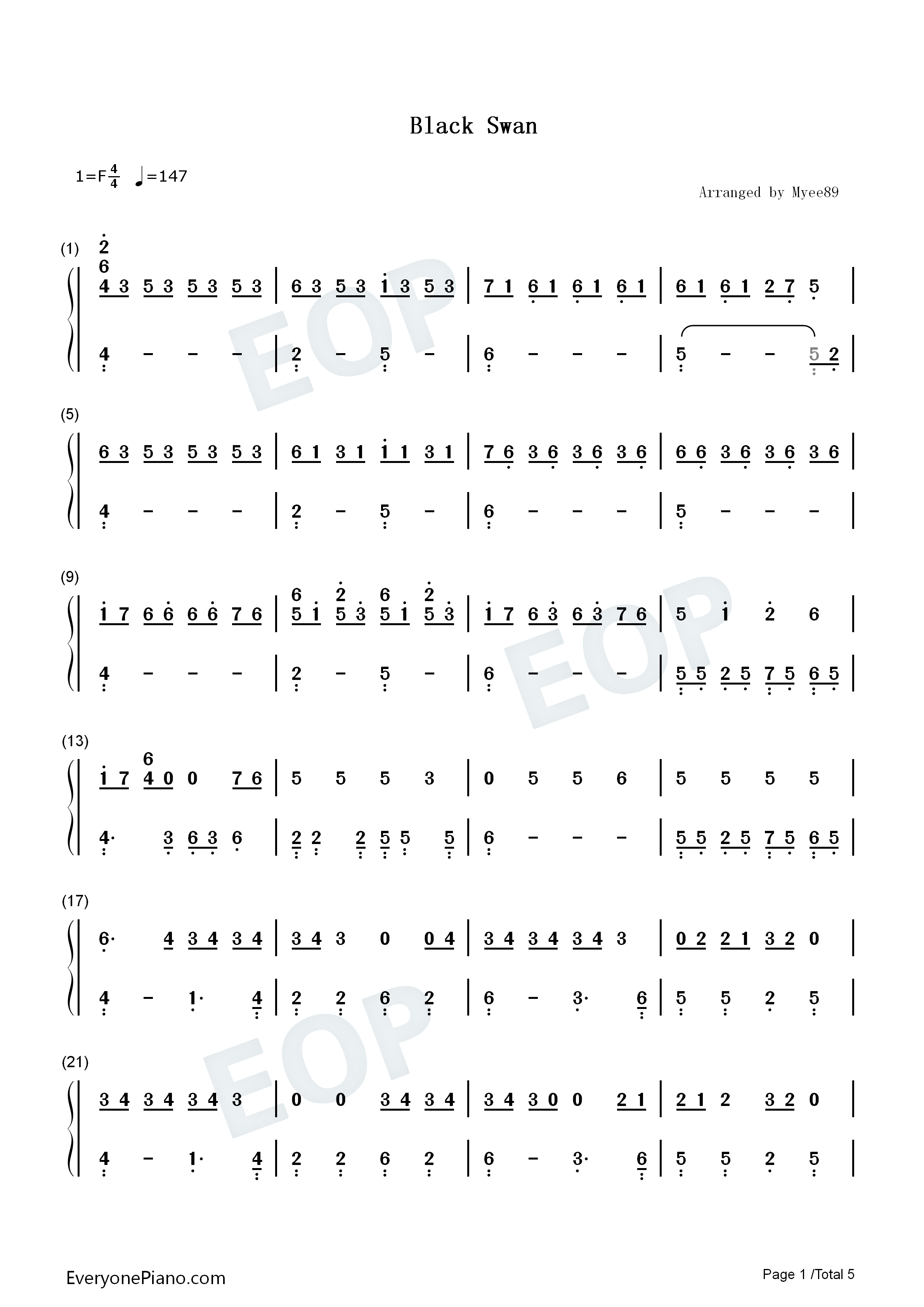 Black_Swan钢琴简谱_防弹少年团演唱