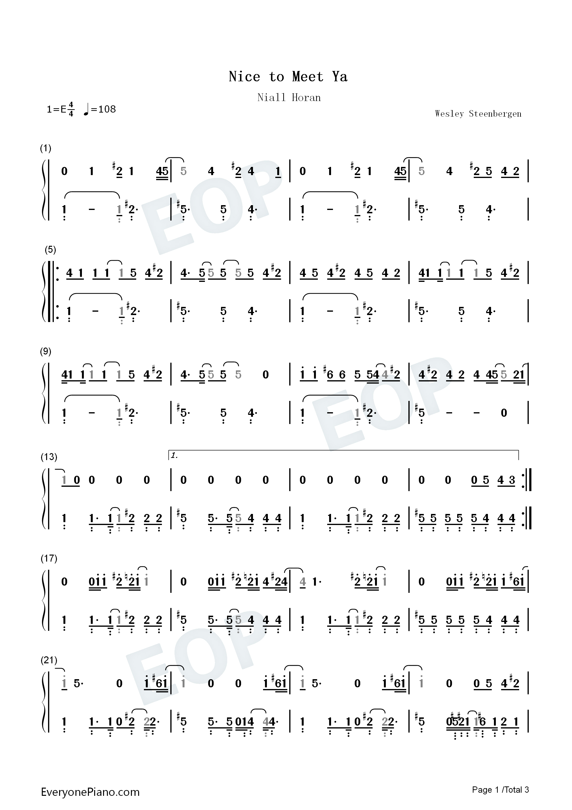 Nice_to_Meet_Ya钢琴简谱_Niall_Horan演唱