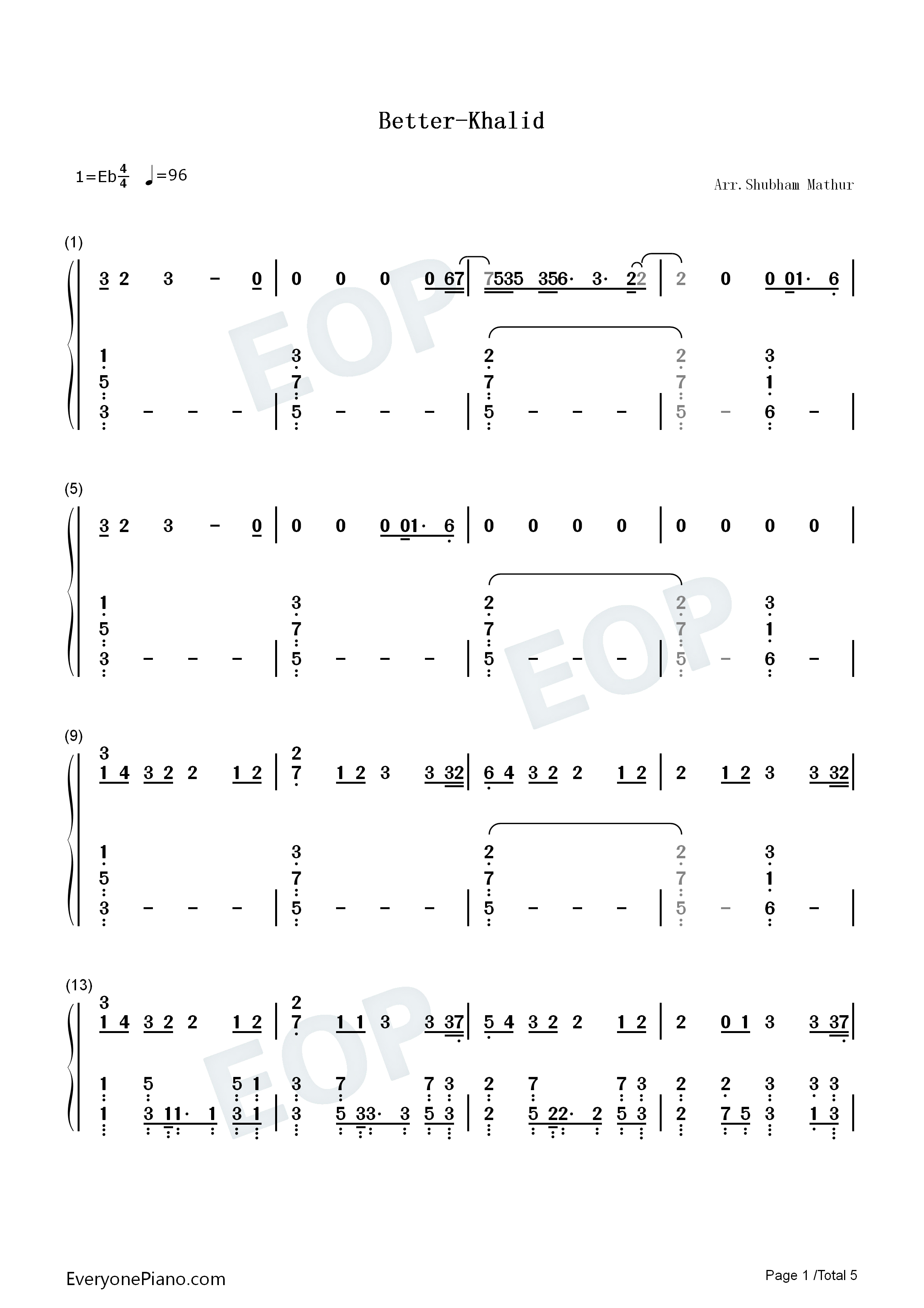 Better钢琴简谱_Khalid演唱