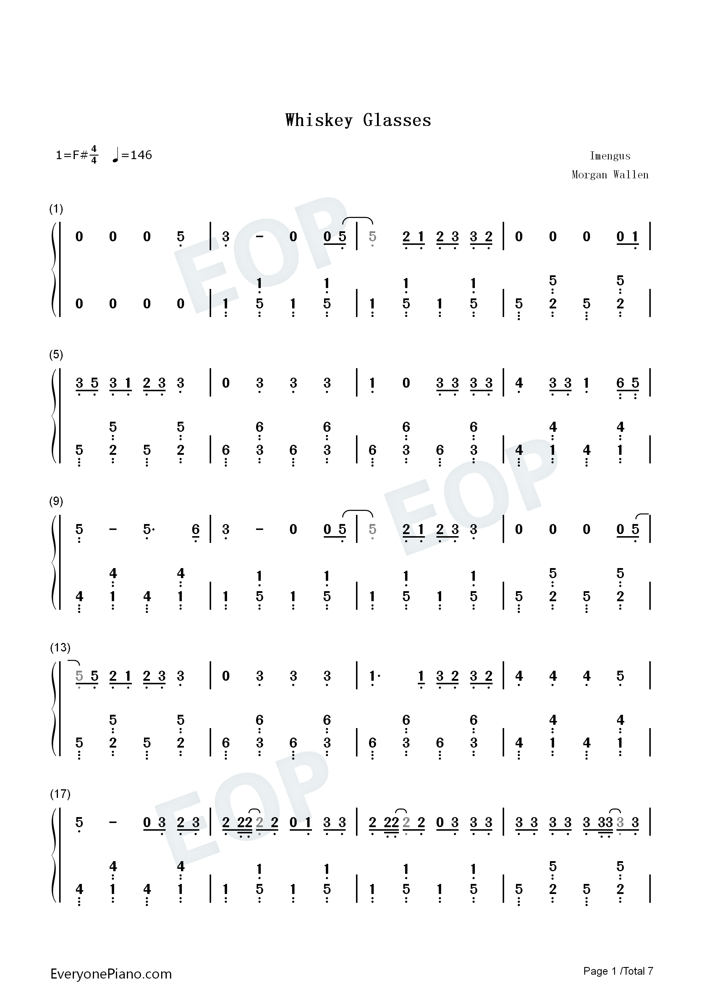 Whiskey_Glasses钢琴简谱_Morgan_Wallen演唱