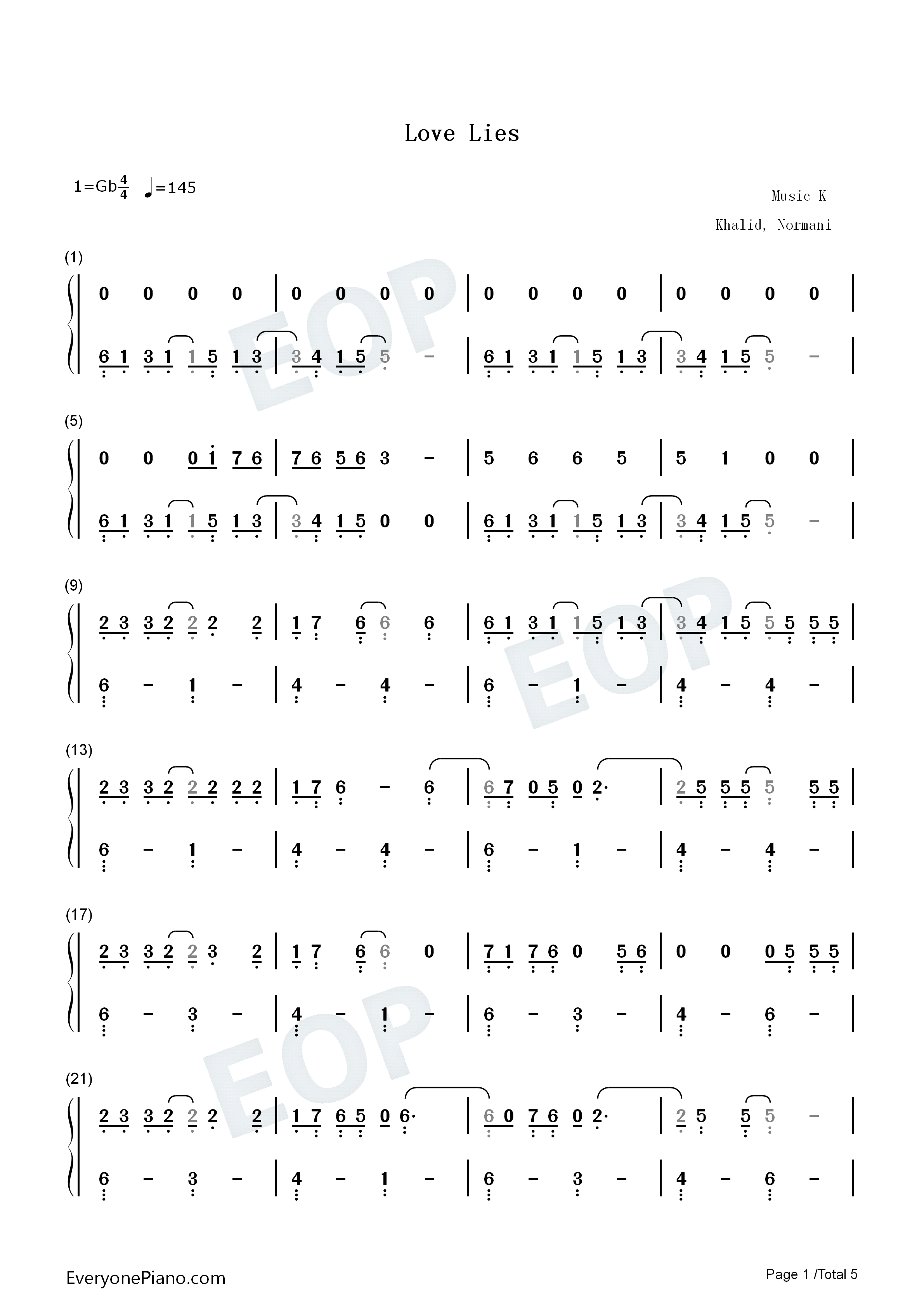 Love_Lies钢琴简谱_Khalid_Normani演唱