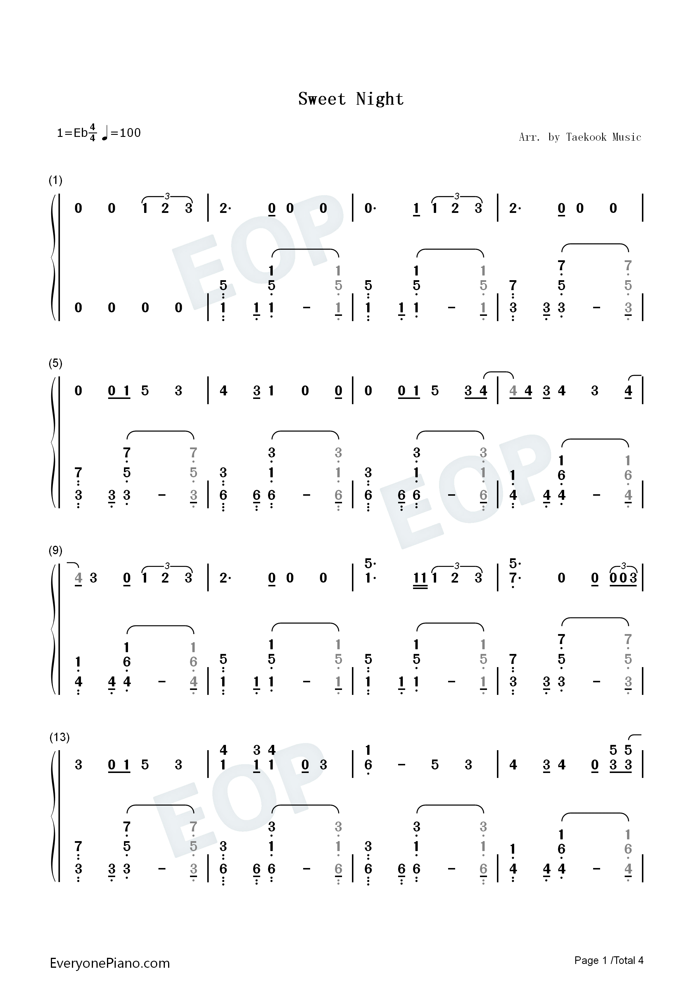Sweet_Night钢琴简谱_V_防弹少年团演唱