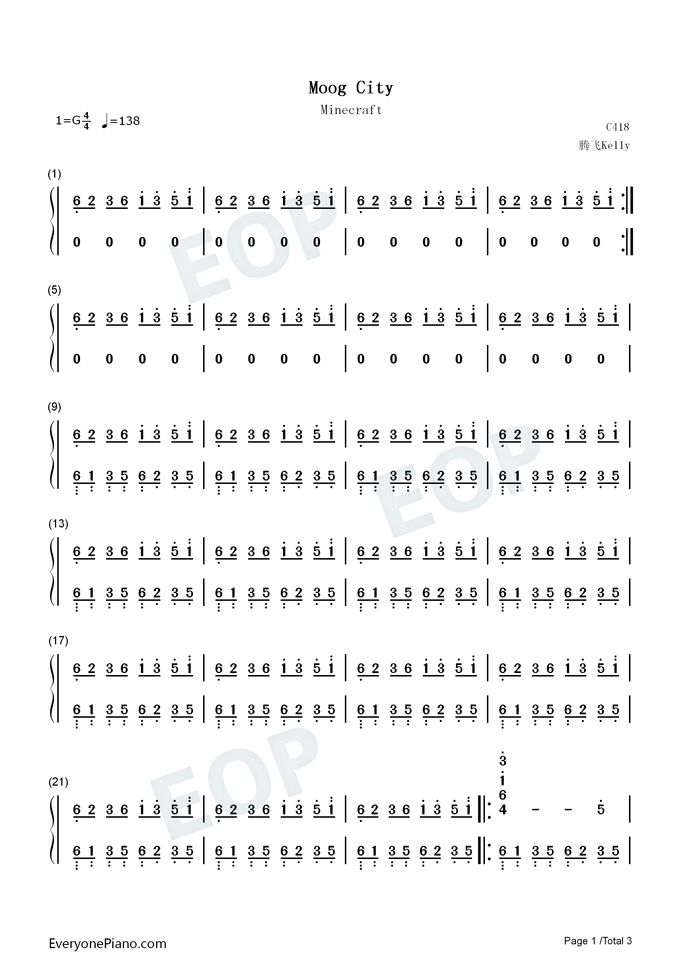 Moog_City钢琴简谱_C418演唱