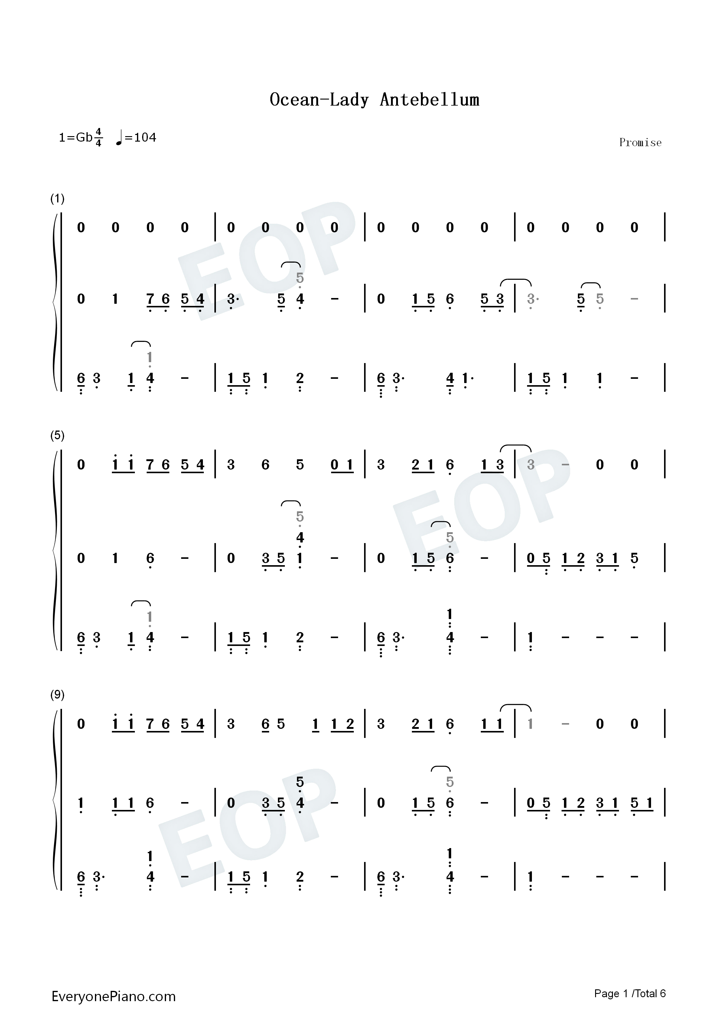 Ocean钢琴简谱_Lady_Antebellum演唱