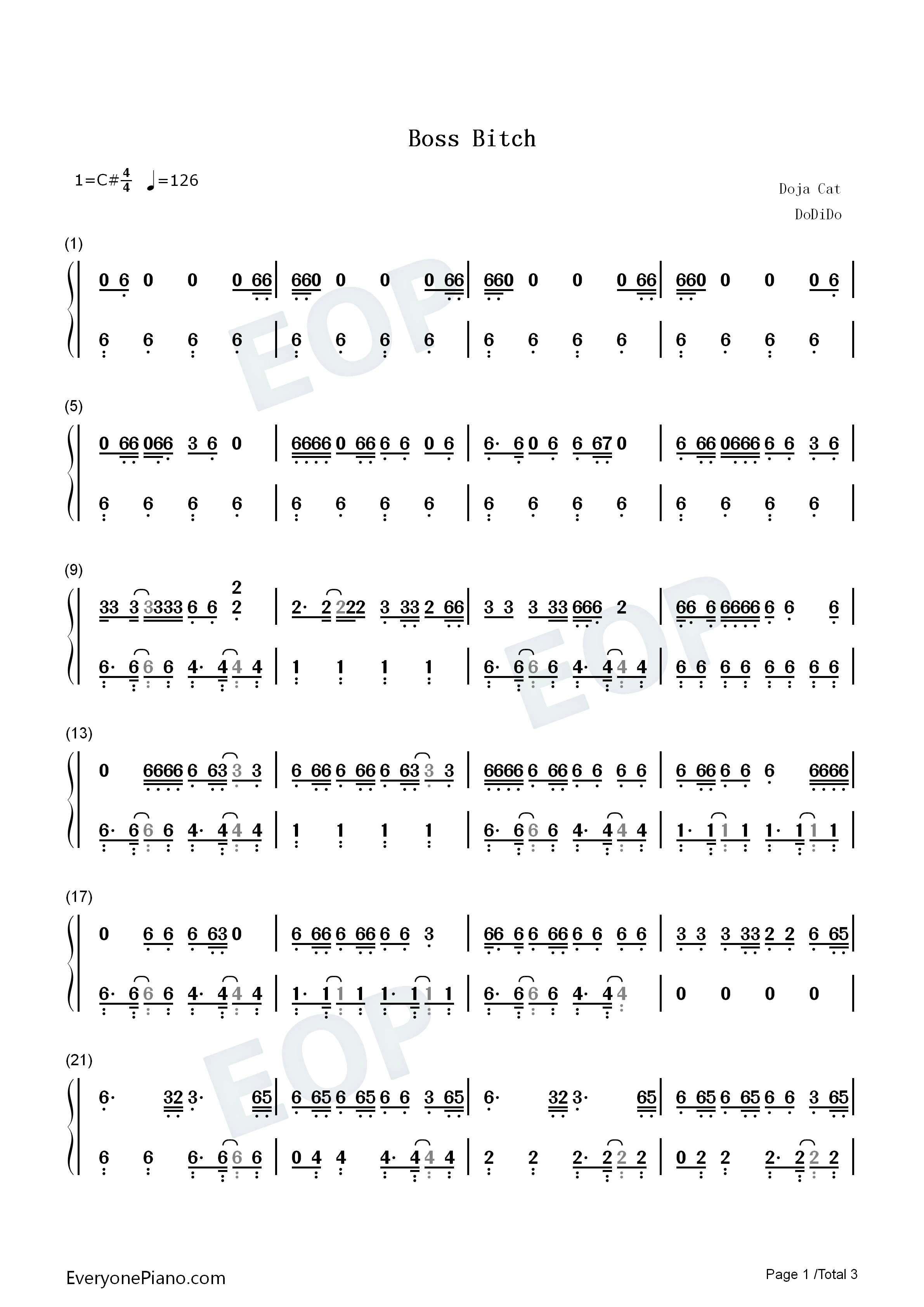 Boss_Bitch钢琴简谱_Doja_Cat演唱