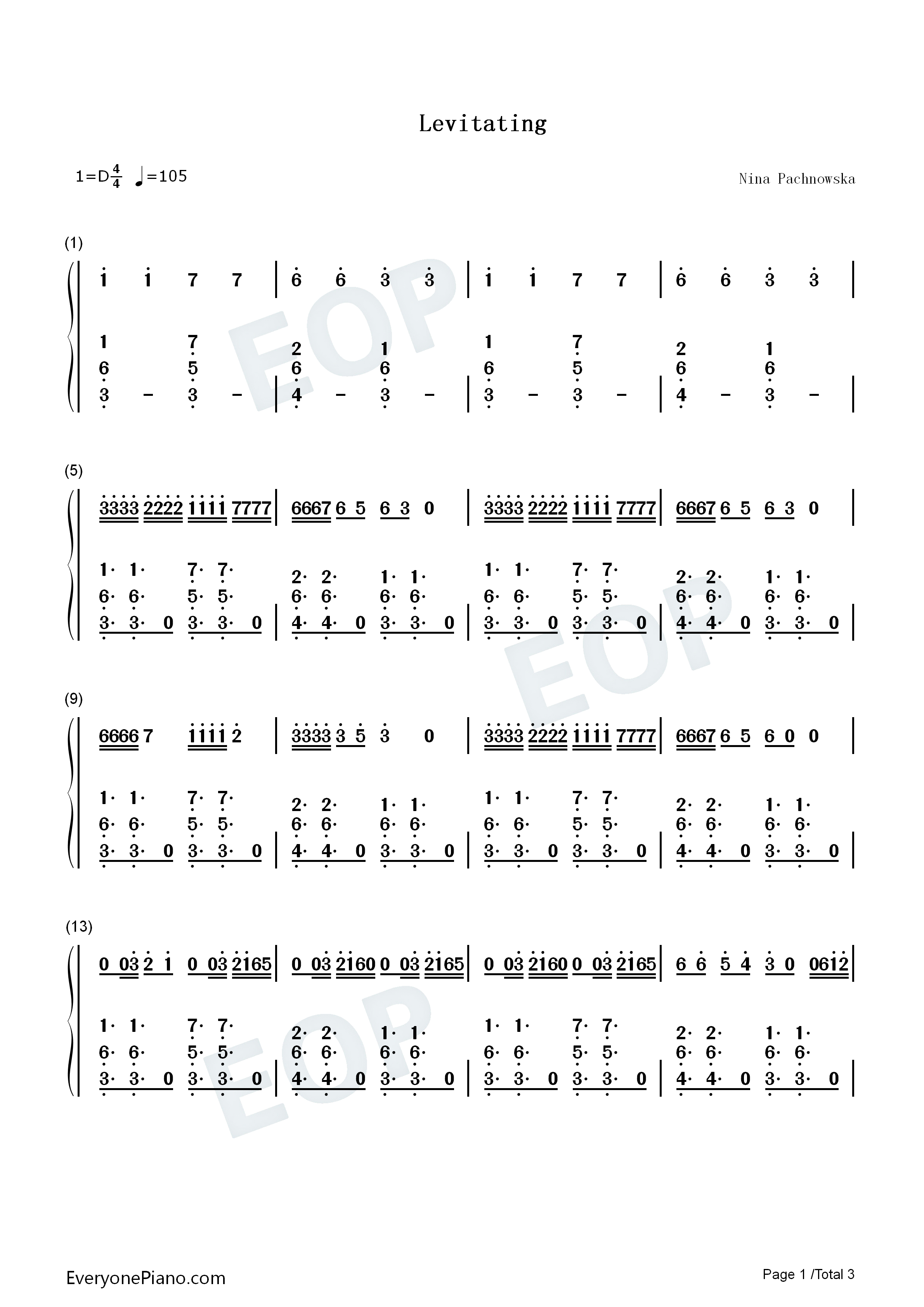 Levitating钢琴简谱_Dua_Lipa演唱