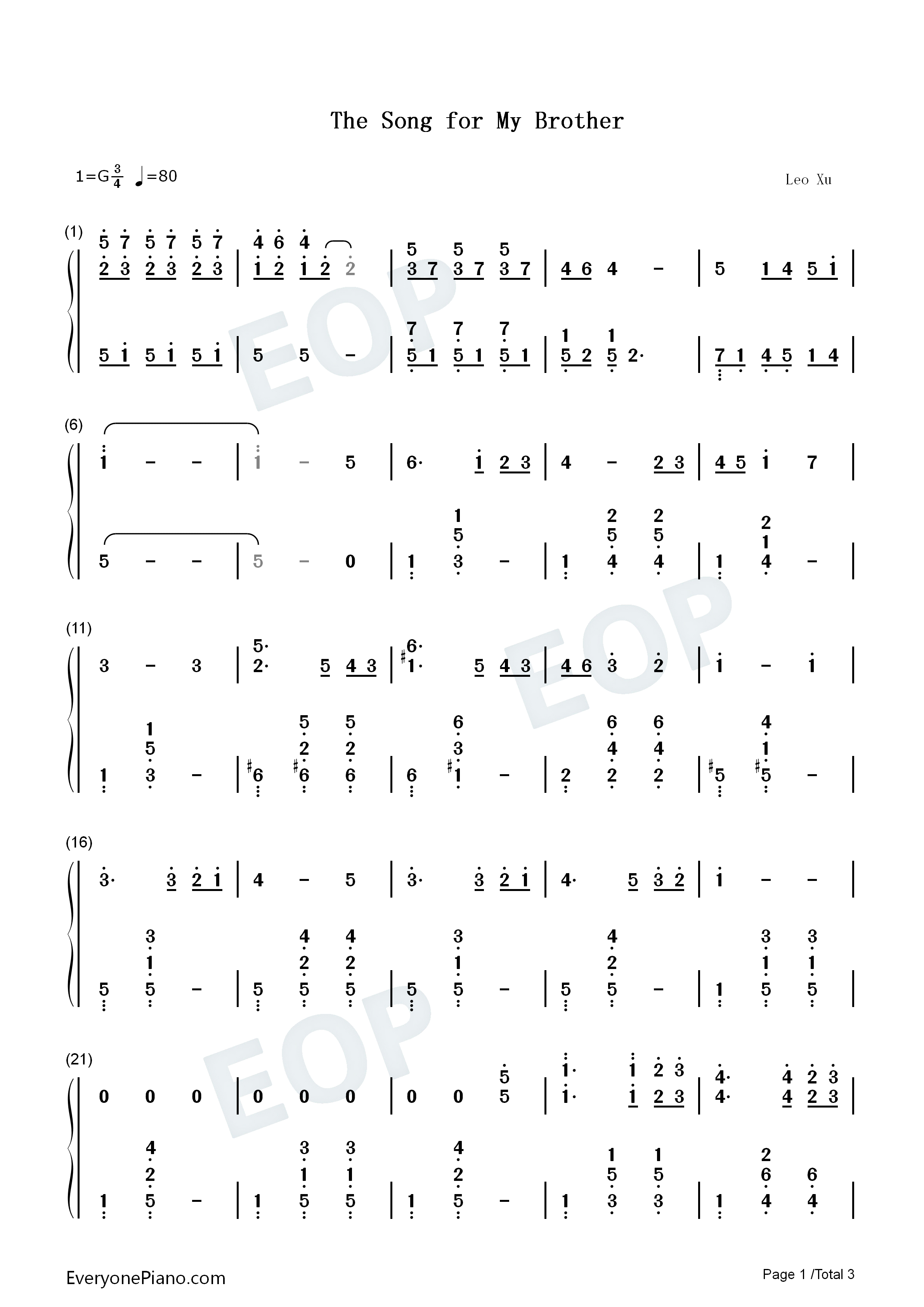 The_Song_for_My_Brother钢琴简谱_南惠胜_高恩静演唱